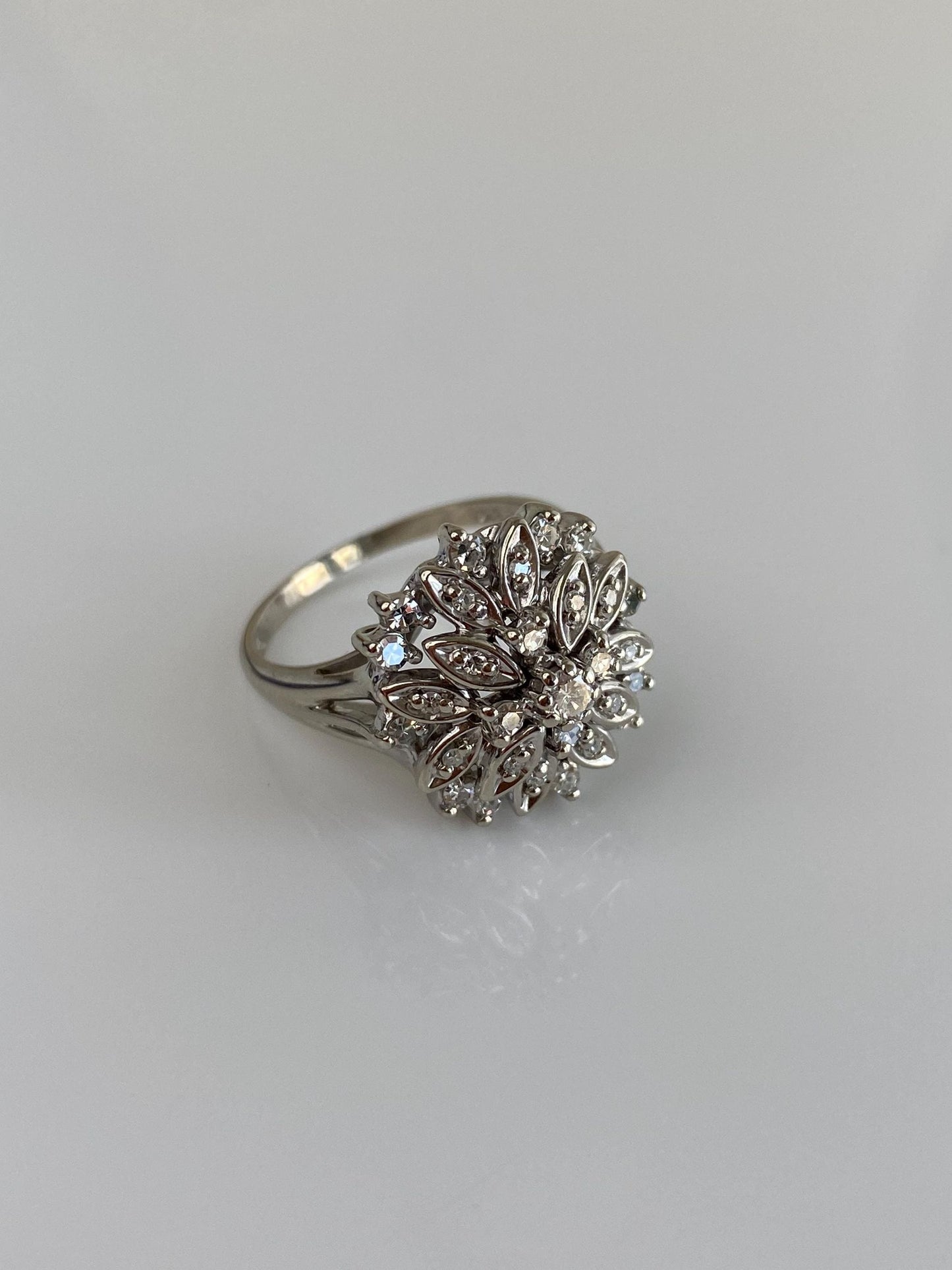 Vintage Solid 14k White Gold Diamond Cluster Ring - Size 8