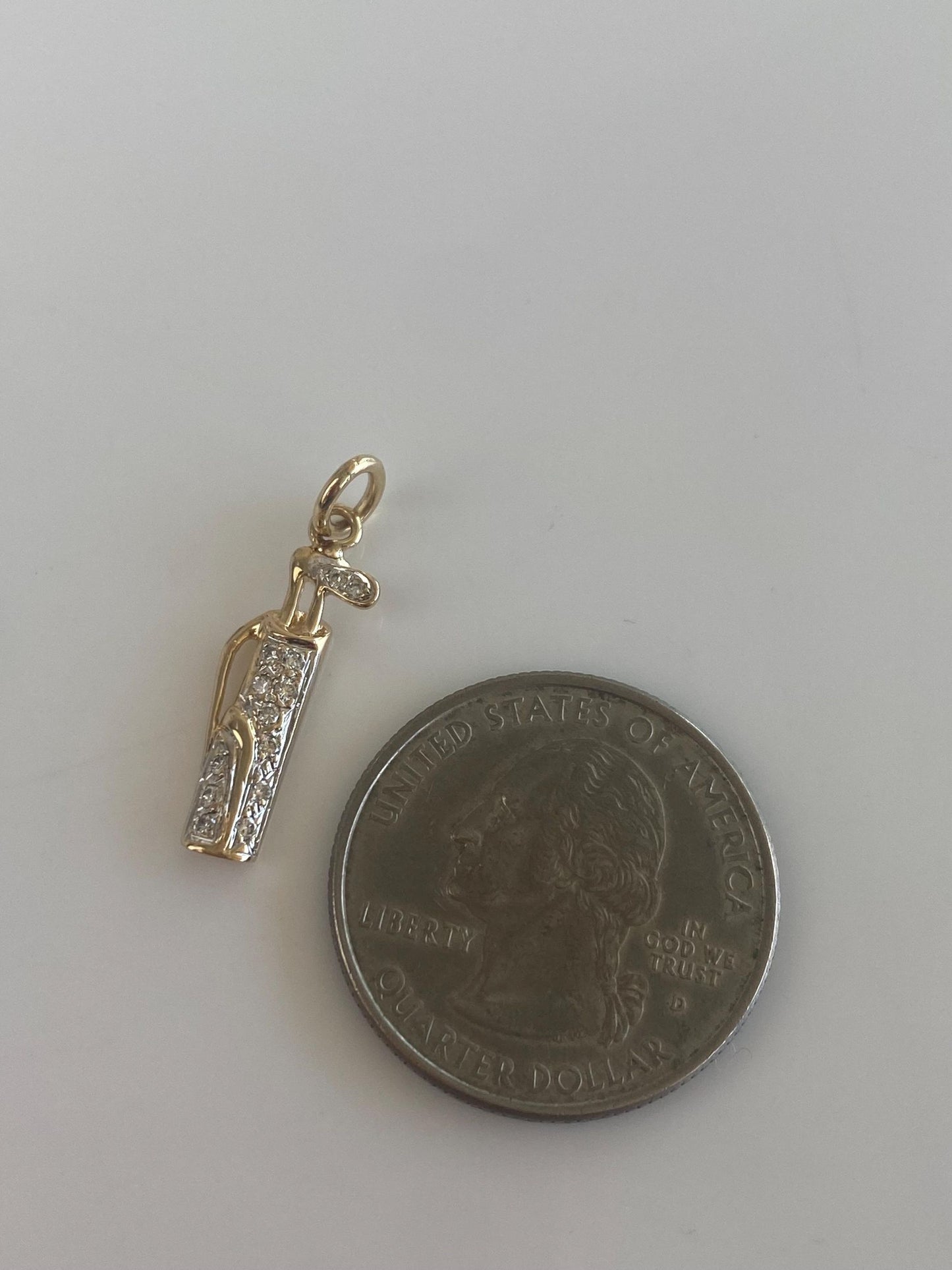 Vintage Solid 14k White & Yellow Gold Diamonds Golf Bag Charm