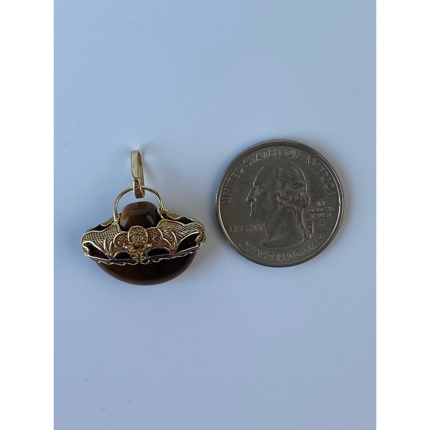 Vintage Solid 14k Yellow Gold Tigers Eye Charm