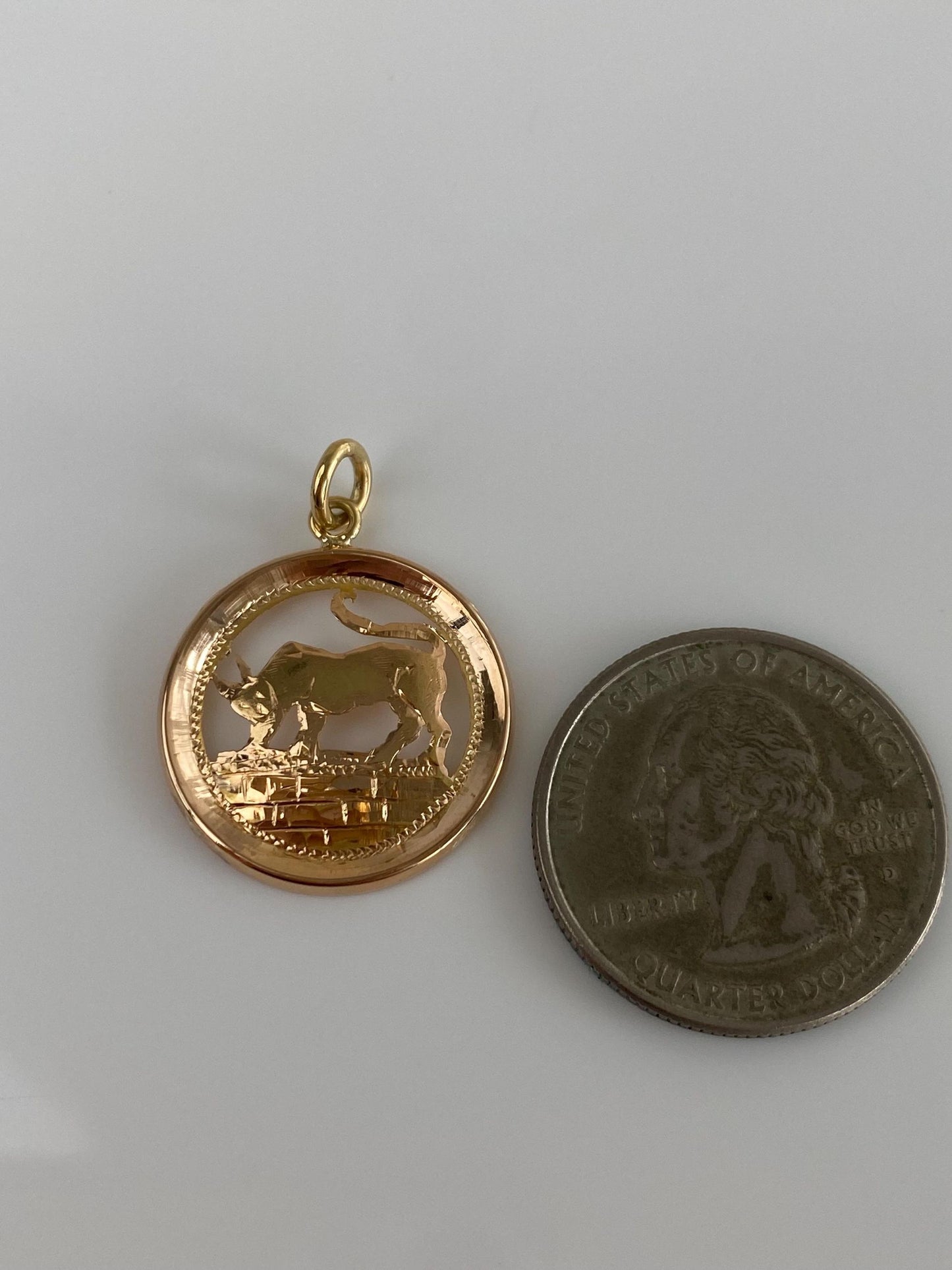 Vintage Solid 18k Yellow Gold Open Work Bull Charm