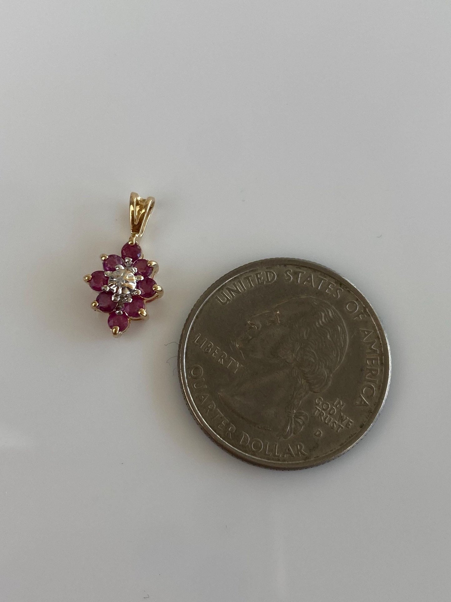 Vintage Solid 10k White & Yellow Gold Diamond Ruby Halo Charm
