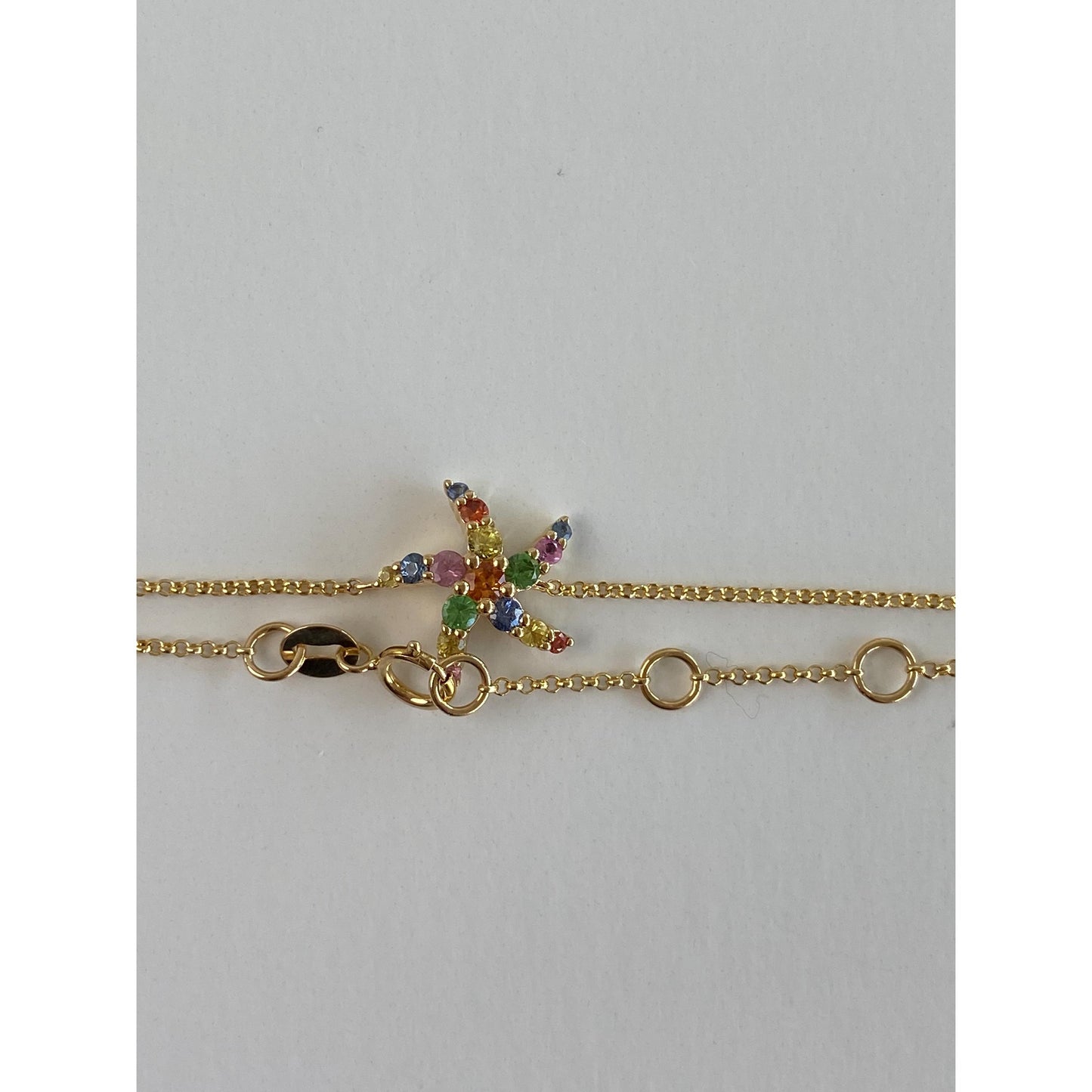 Solid 14k Yellow Gold Colored Sapphire Spinel Starfish Tight Rolo Bracelet - 7.5 inches