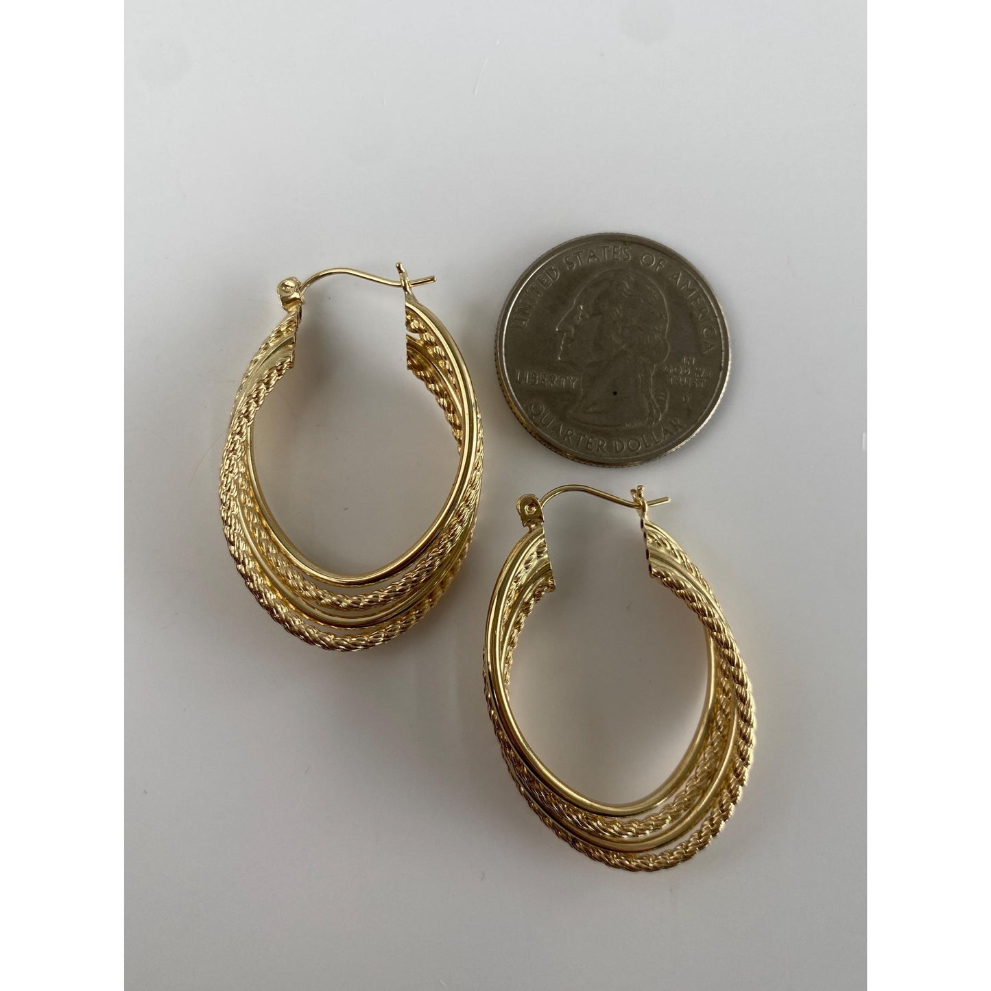 Vintage 14k Yellow Gold Layered Rope Oval Hoop Earrings