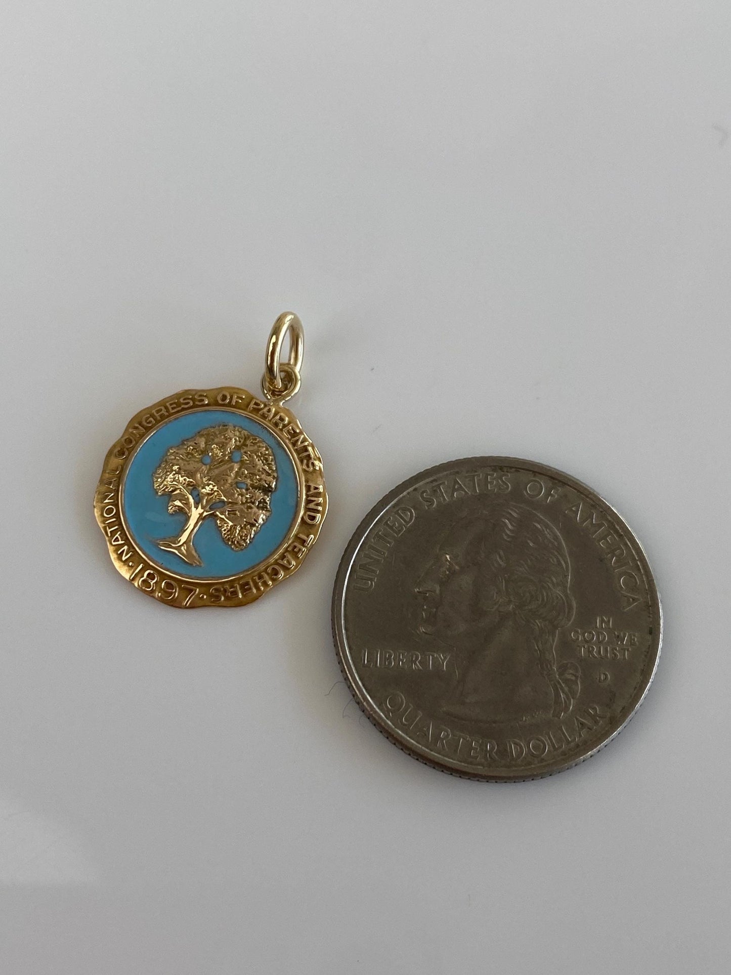 Vintage Solid 10k Yellow Gold Blue Enamel National Congress of Parents and Teachers Charm