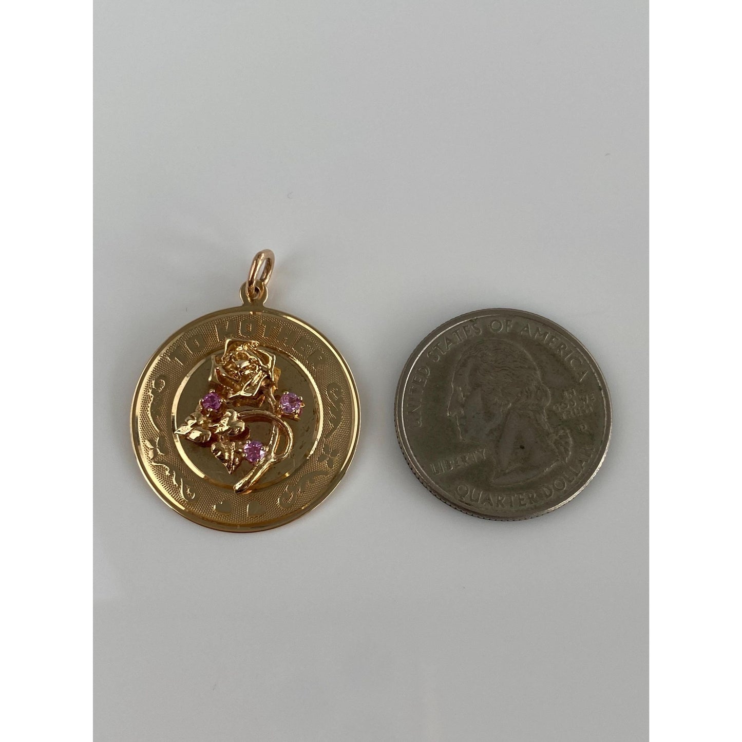 Vintage Solid 14k Yellow Gold Pink Spinel To Mother Flowers Charm