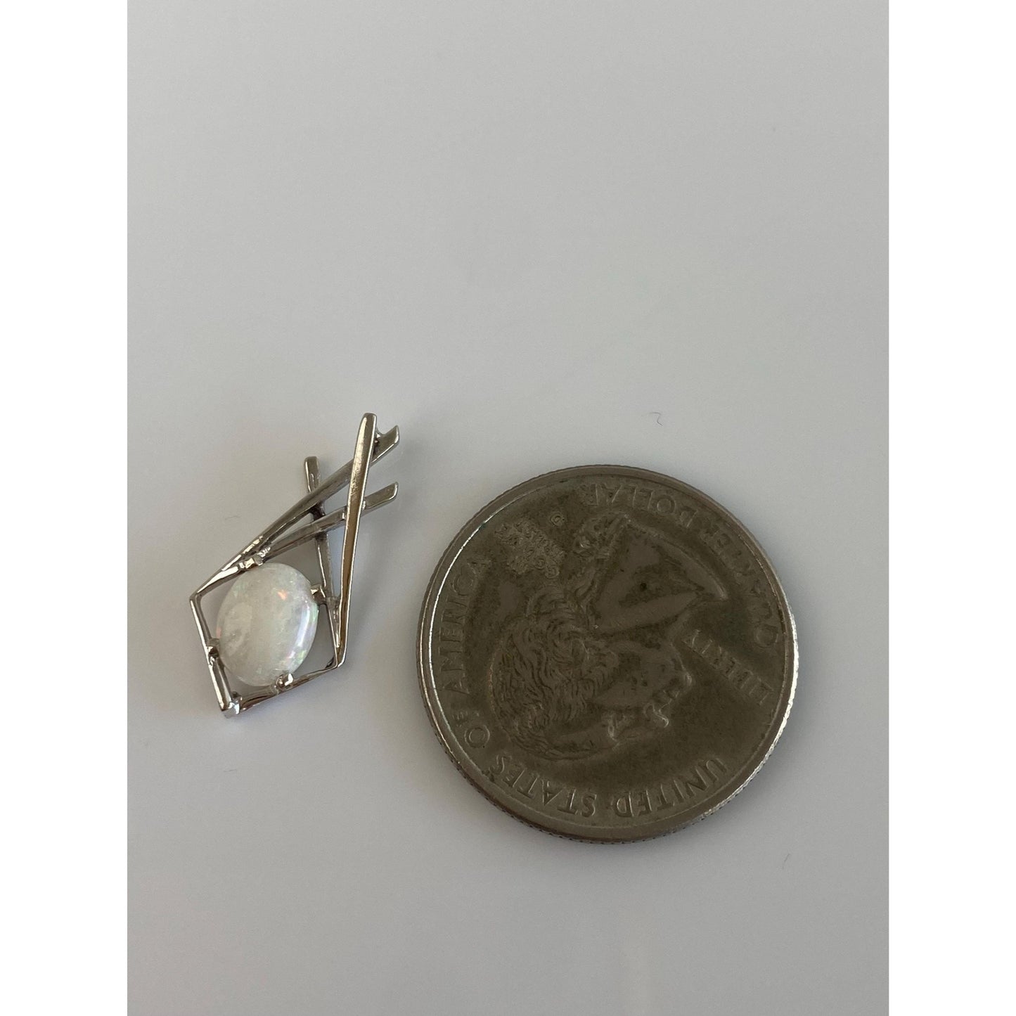 Solid 14k White Gold Opal Slide Charm