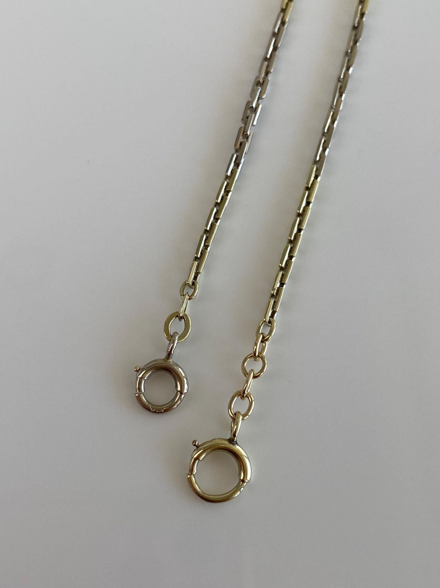 Vintage Solid 14k White & Yellow Gold Biker Link Pocket Watch Chain Necklace - 14 inches