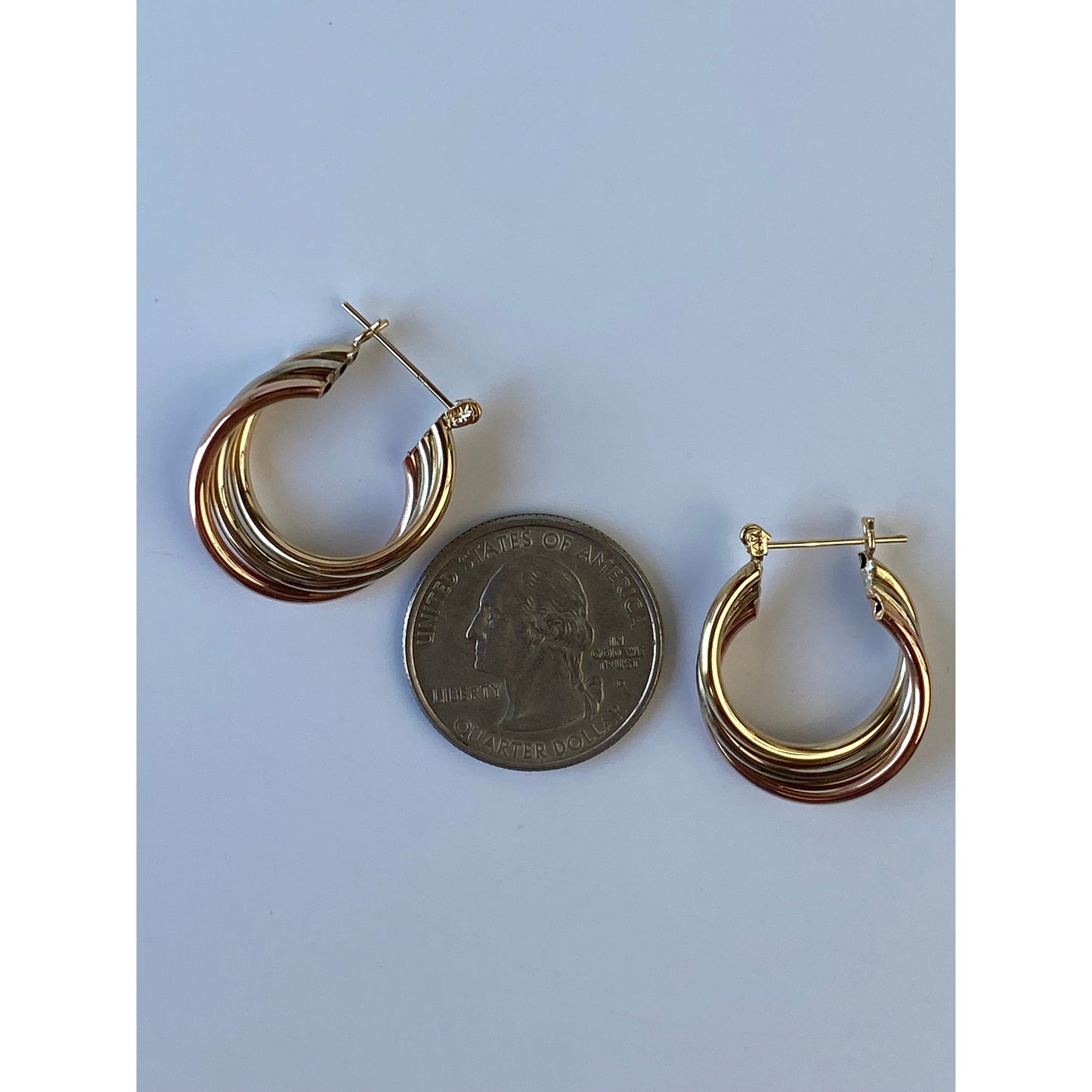 Vintage 14k Tri Tone Gold Layered Hoop Earrings