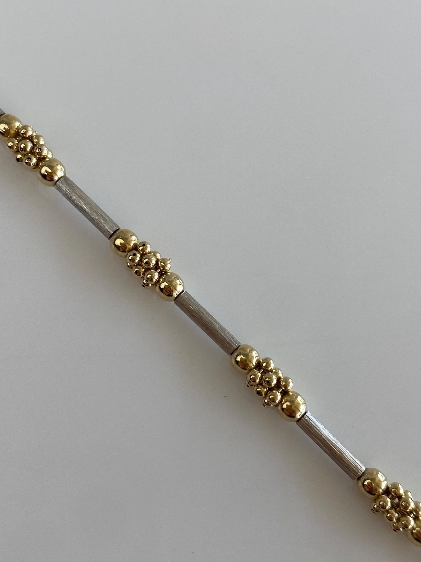 Vintage Solid 14k White & Yellow Gold Tube and Round Bead Bracelet - 7 inches