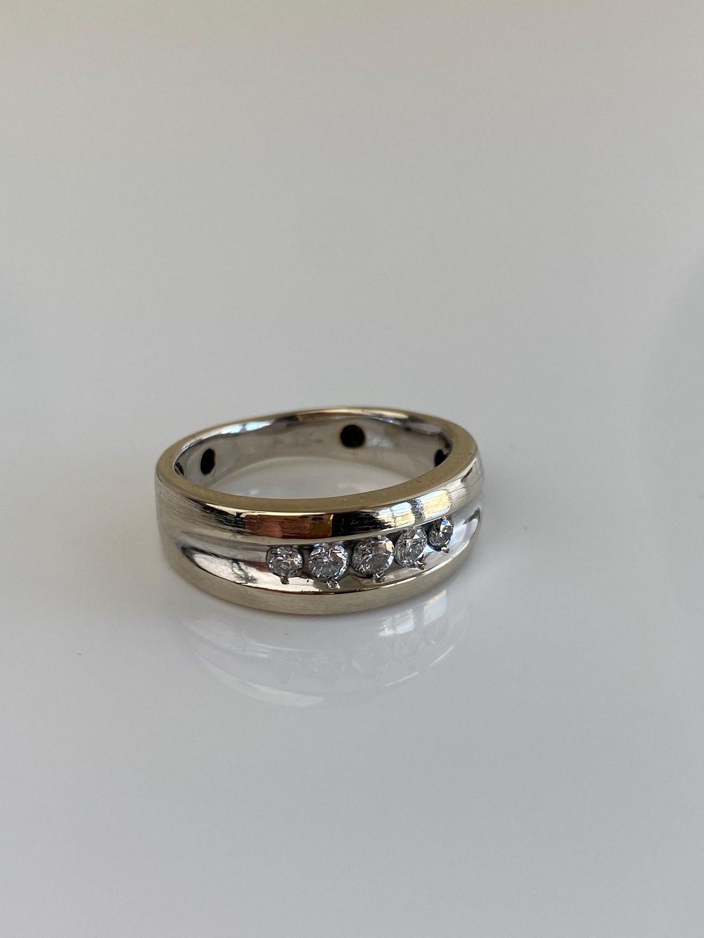 Vintage 14k White Gold Diamond Ring Band - Size 6.25