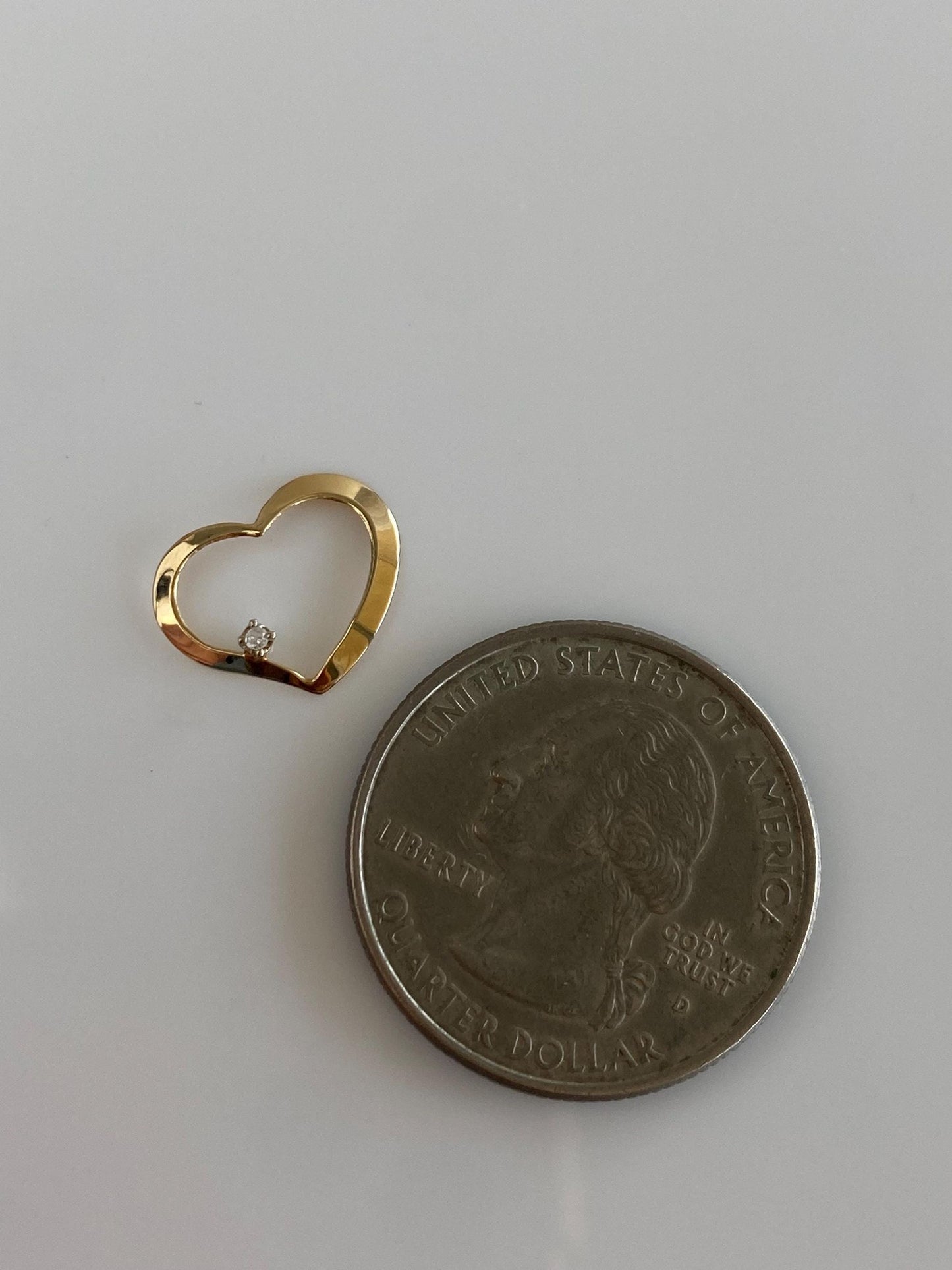 Vintage Solid 14k Yellow Gold Clear Sapphire Open Heart Charm