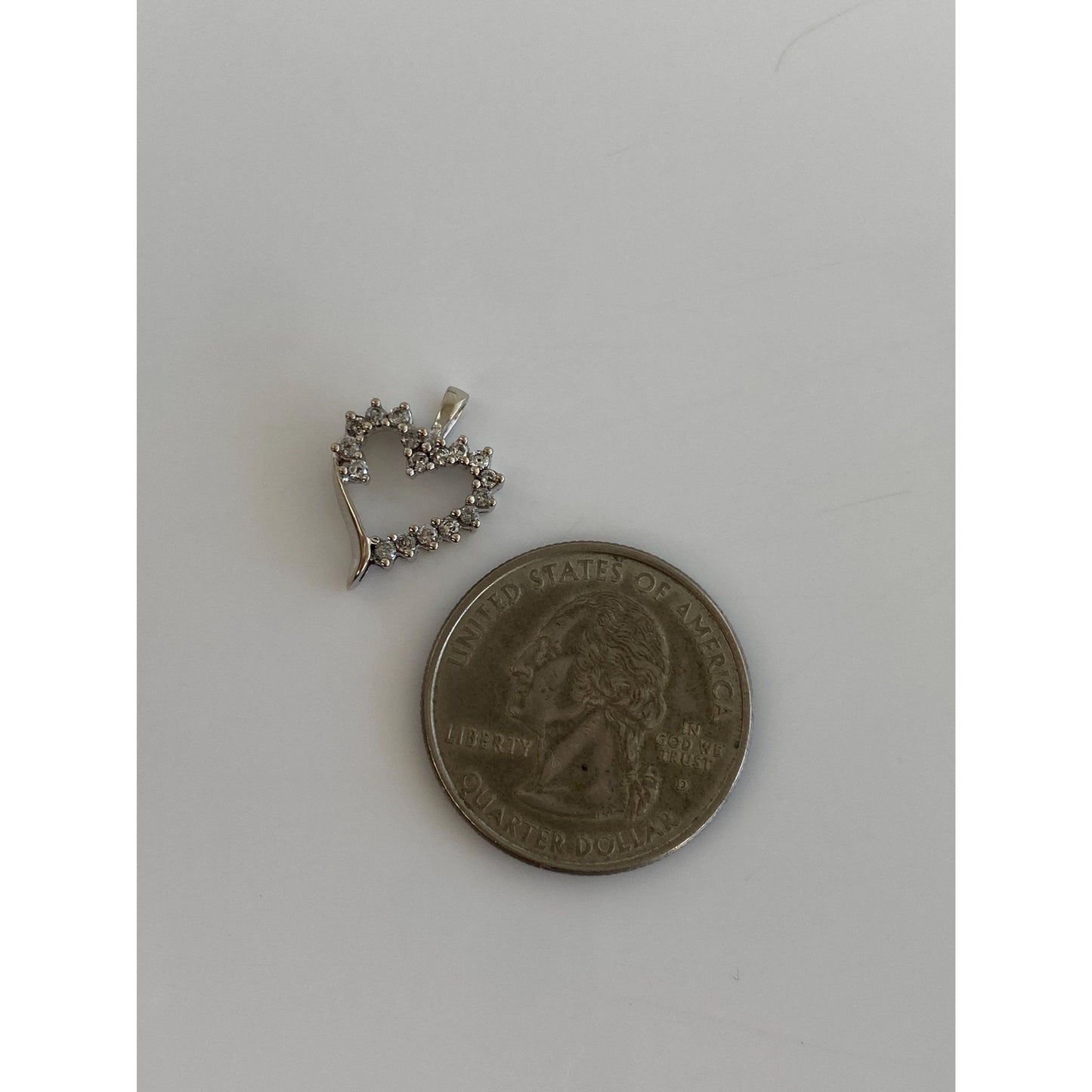 Vintage Solid 10k White Gold Diamond Heart Charm