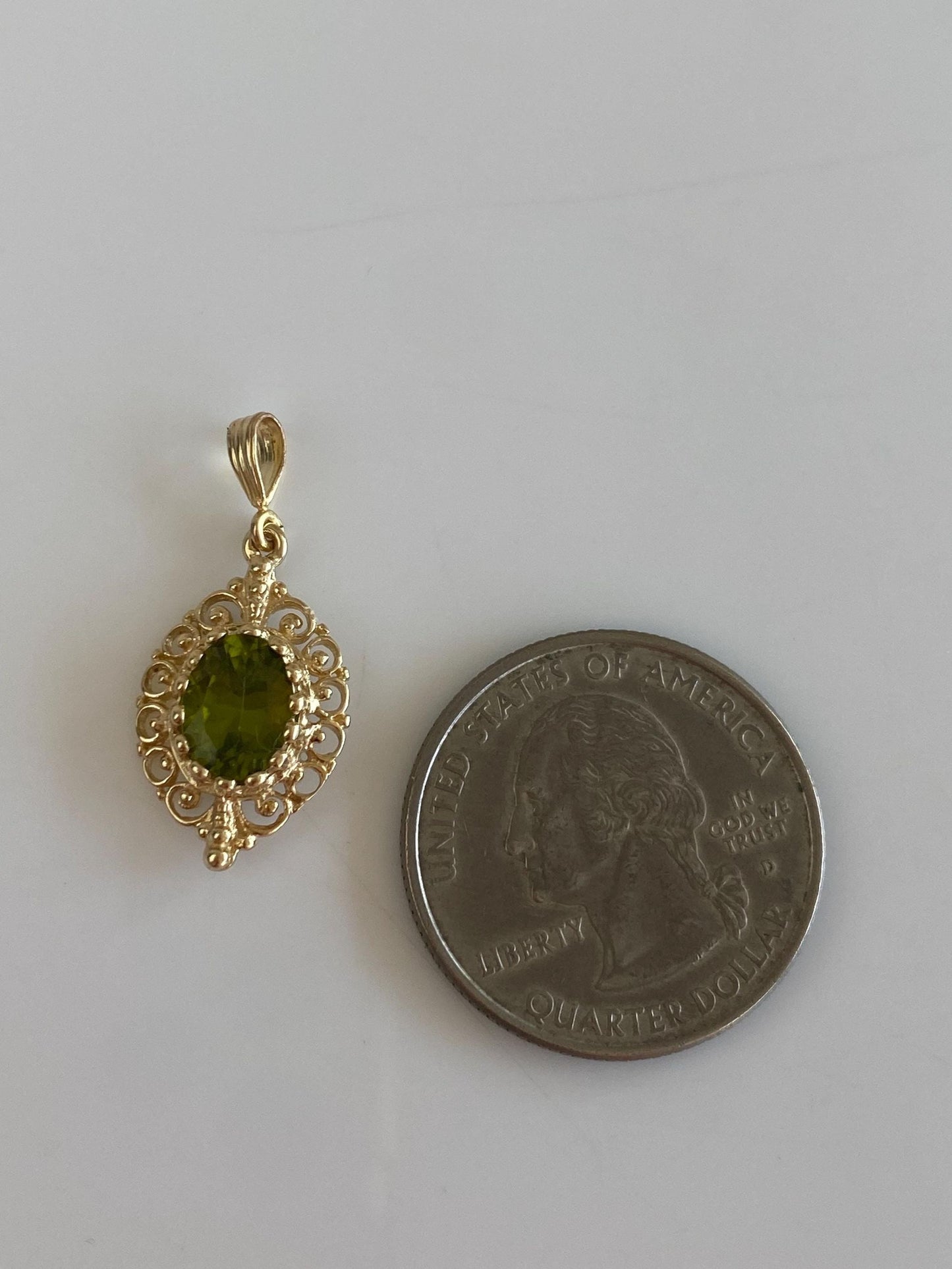 Solid 14k Yellow Gold Green Tourmaline Charm