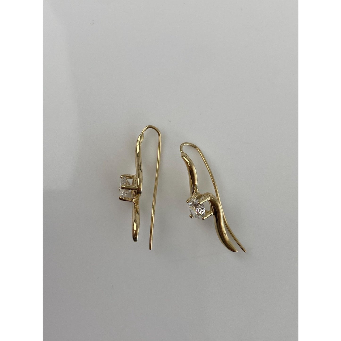 Solid 14k Yellow Gold Clear Cubic Zirconia Drop Earrings