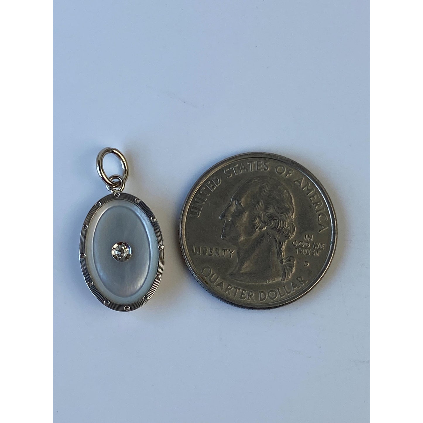 Vintage Solid 14k Yellow & White Gold Diamond MOP Oval Cufflink Conversion Charm