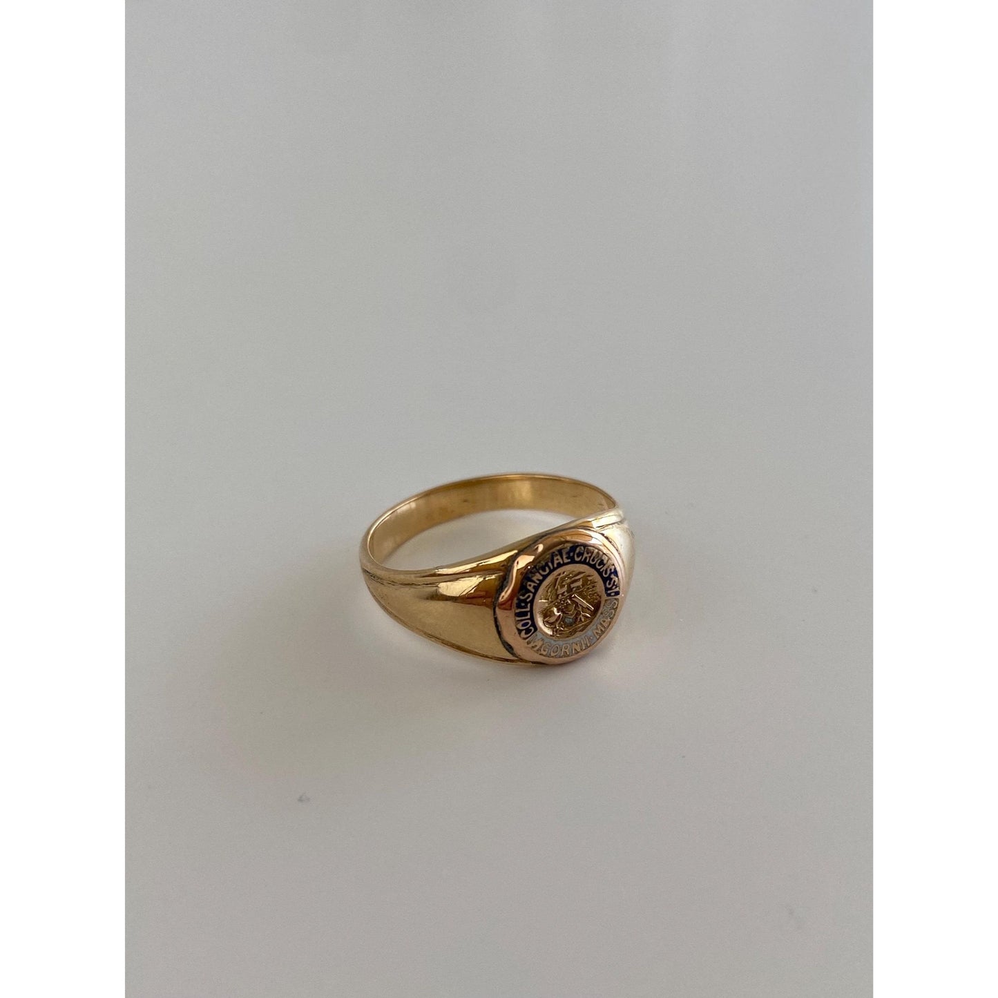 Vintage Solid 14k Yellow Gold Enamel Signet Ring - Size 6