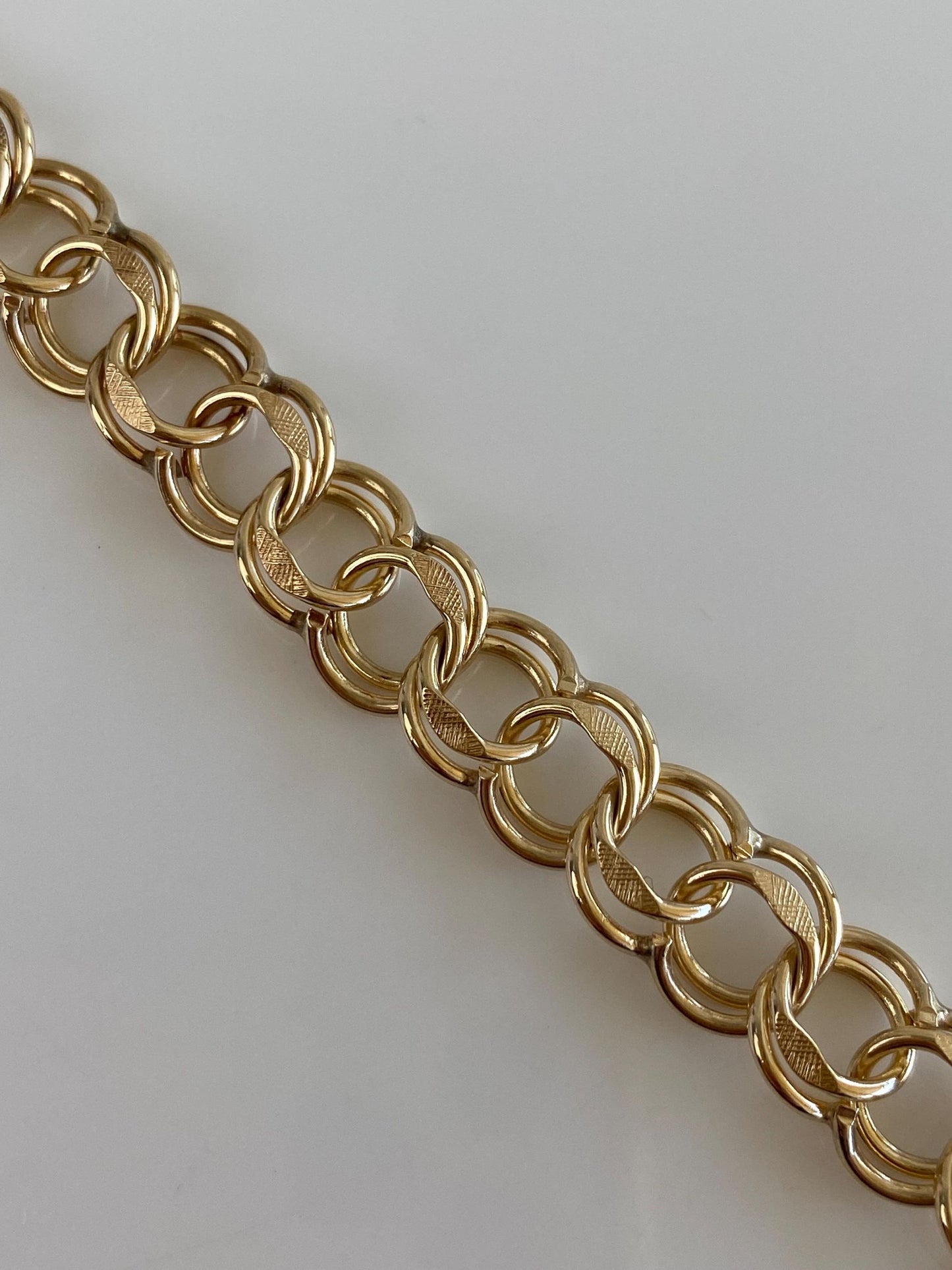 Vintage Solid 14k Yellow Gold Double Link Charm Bracelet - 7 inches