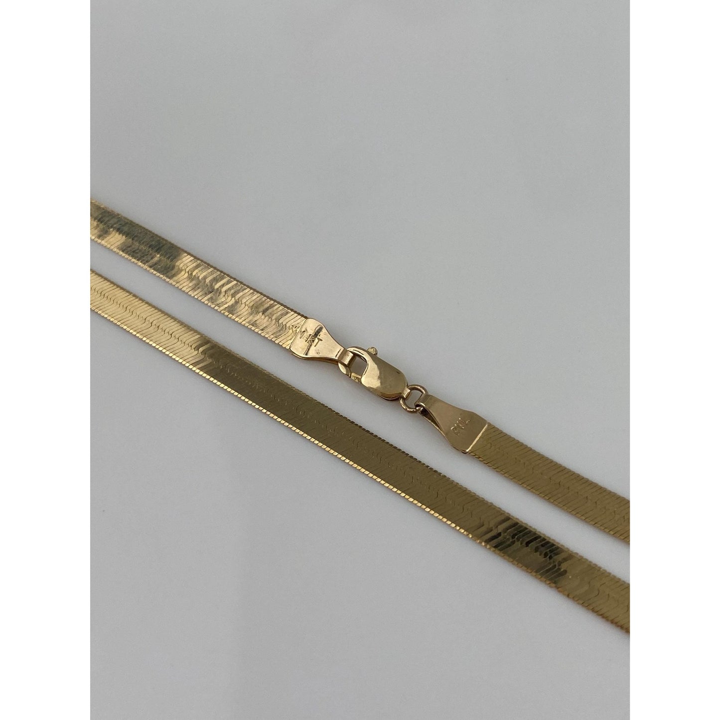 Vintage Solid 14k Yellow Gold Long Herringbone Chain Necklace - 27.75 inches