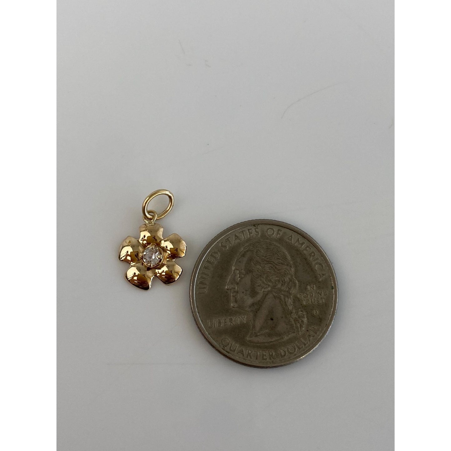 Vintage Solid 14k Yellow Gold Clear Spinel Flower Charm