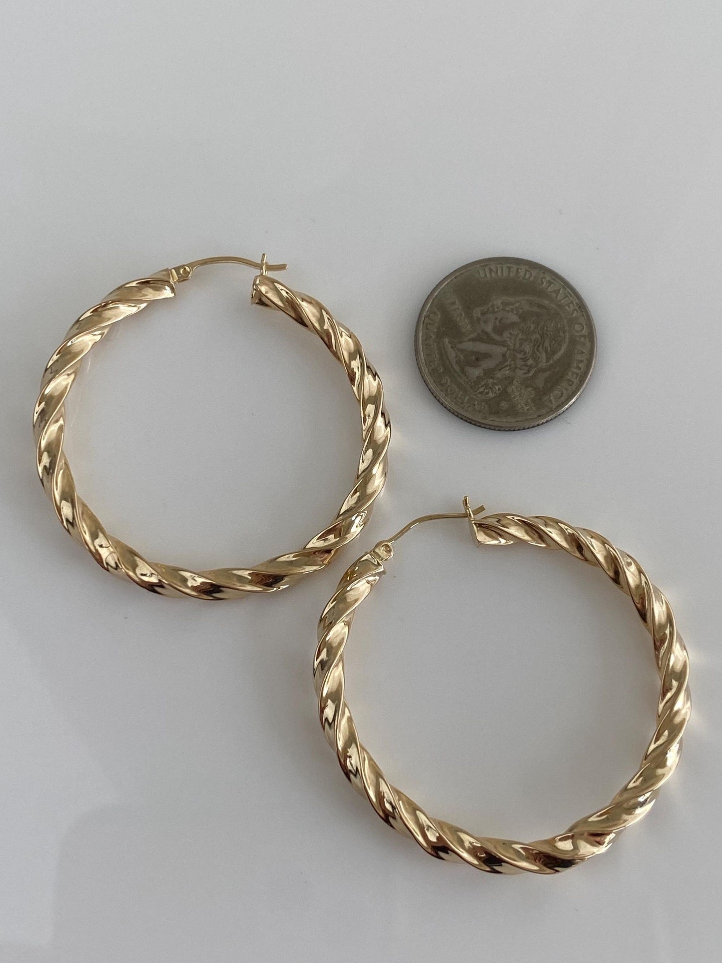 Vintage 14k Yellow Gold Large Twist Hoop Earrings