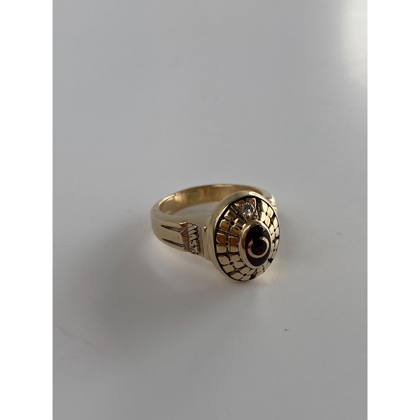 Vintage Solid 10k Yellow Gold Ruby Diamond Decoder Ring - Size 4.5