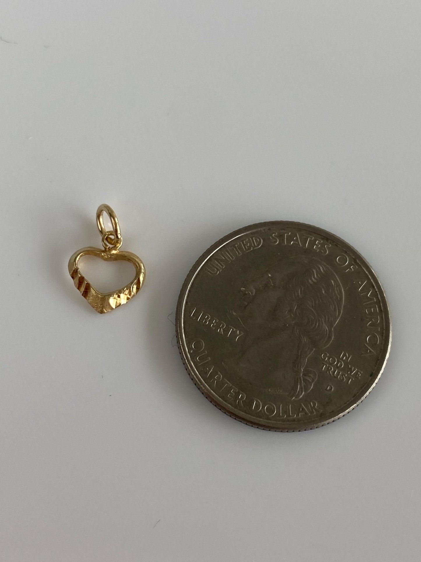 Vintage Solid 14k Yellow Gold Diamond Cut Open Heart Charm