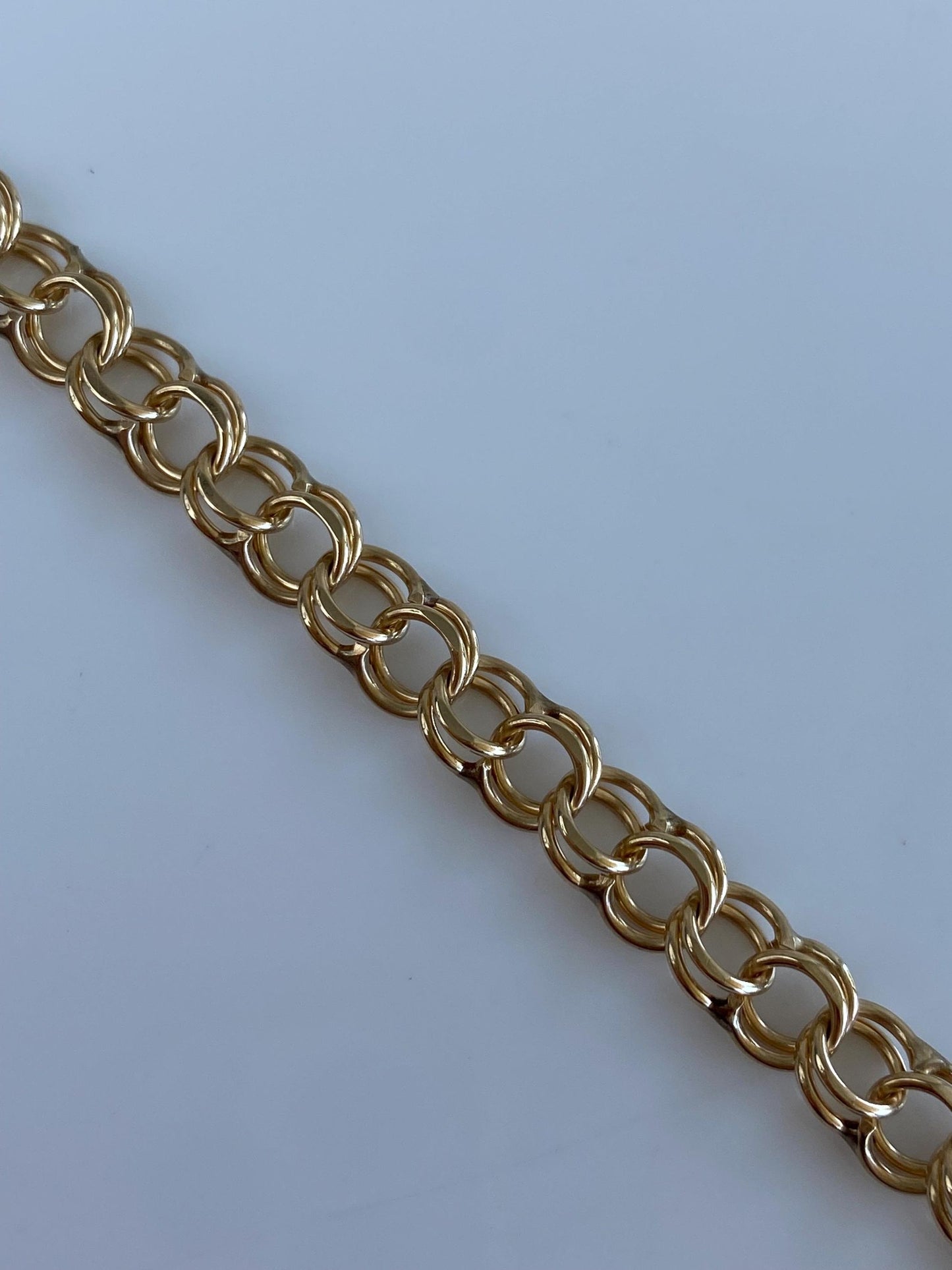 Vintage Solid 14k Yellow Gold Double Link Charm Bracelet - 7 inches