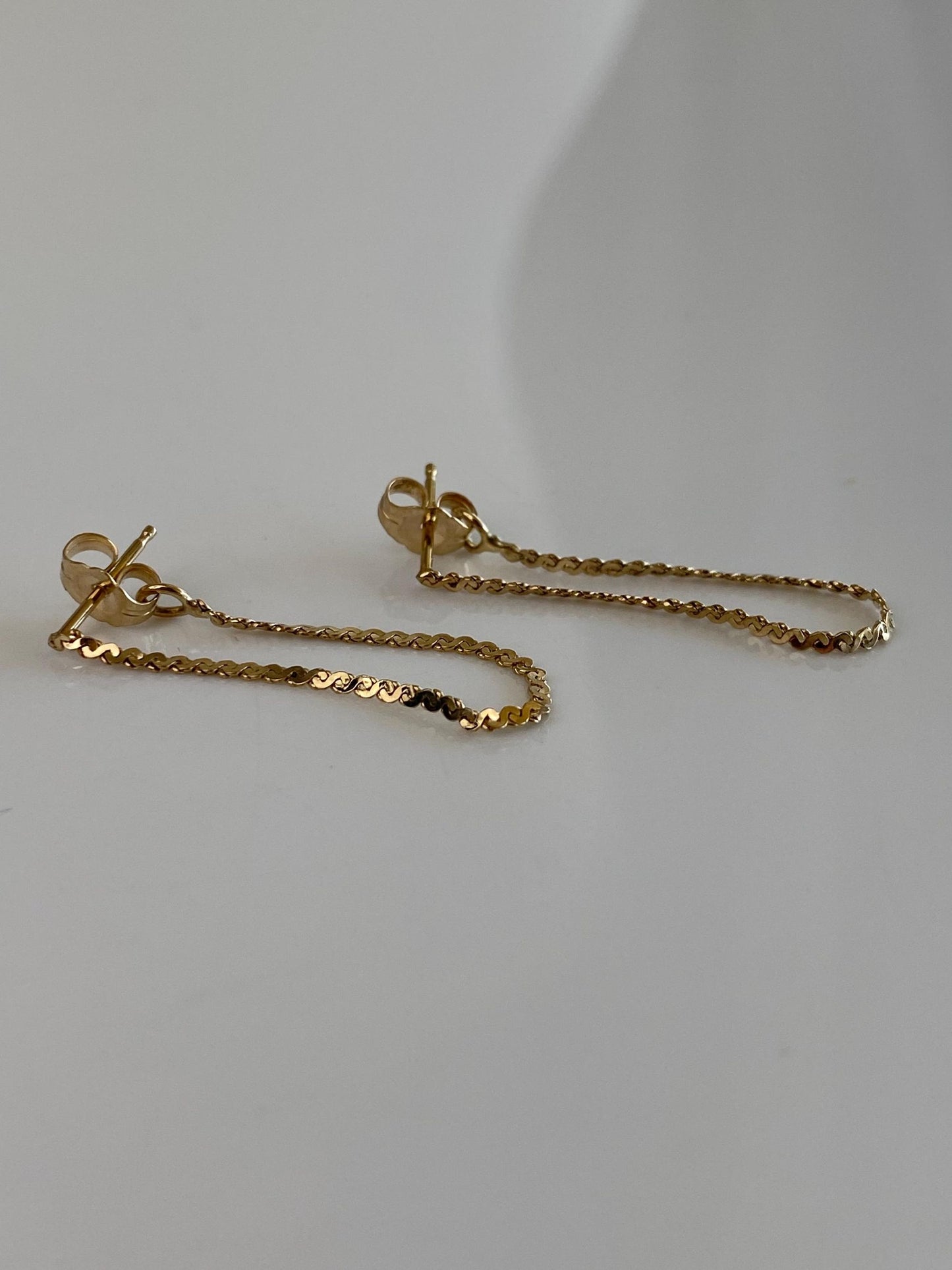 Vintage Solid 14k Yellow Gold Serpentine Chain Connected Stud Earrings