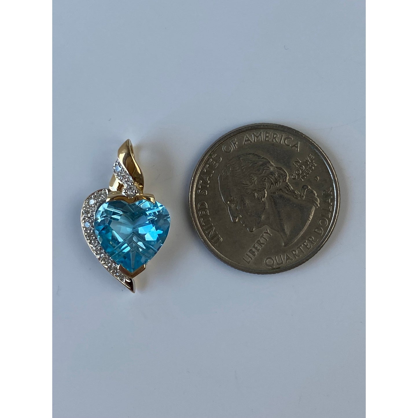 Vintage Solid 14k Yellow Gold Diamond & Topaz Heart Charm