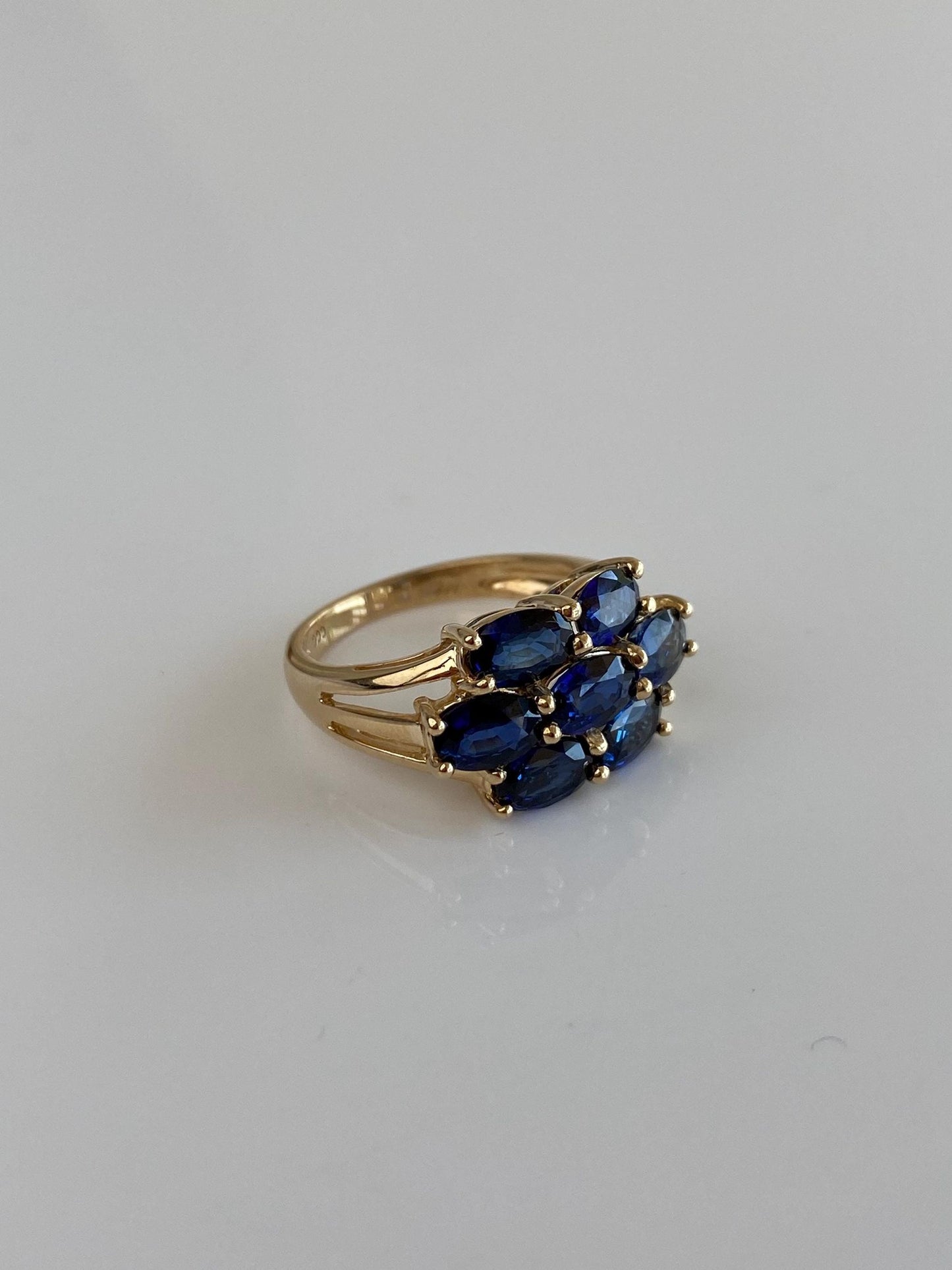 Vintage Solid 14k Yellow Gold Blue Sapphire Rows Ring - Size 6.25