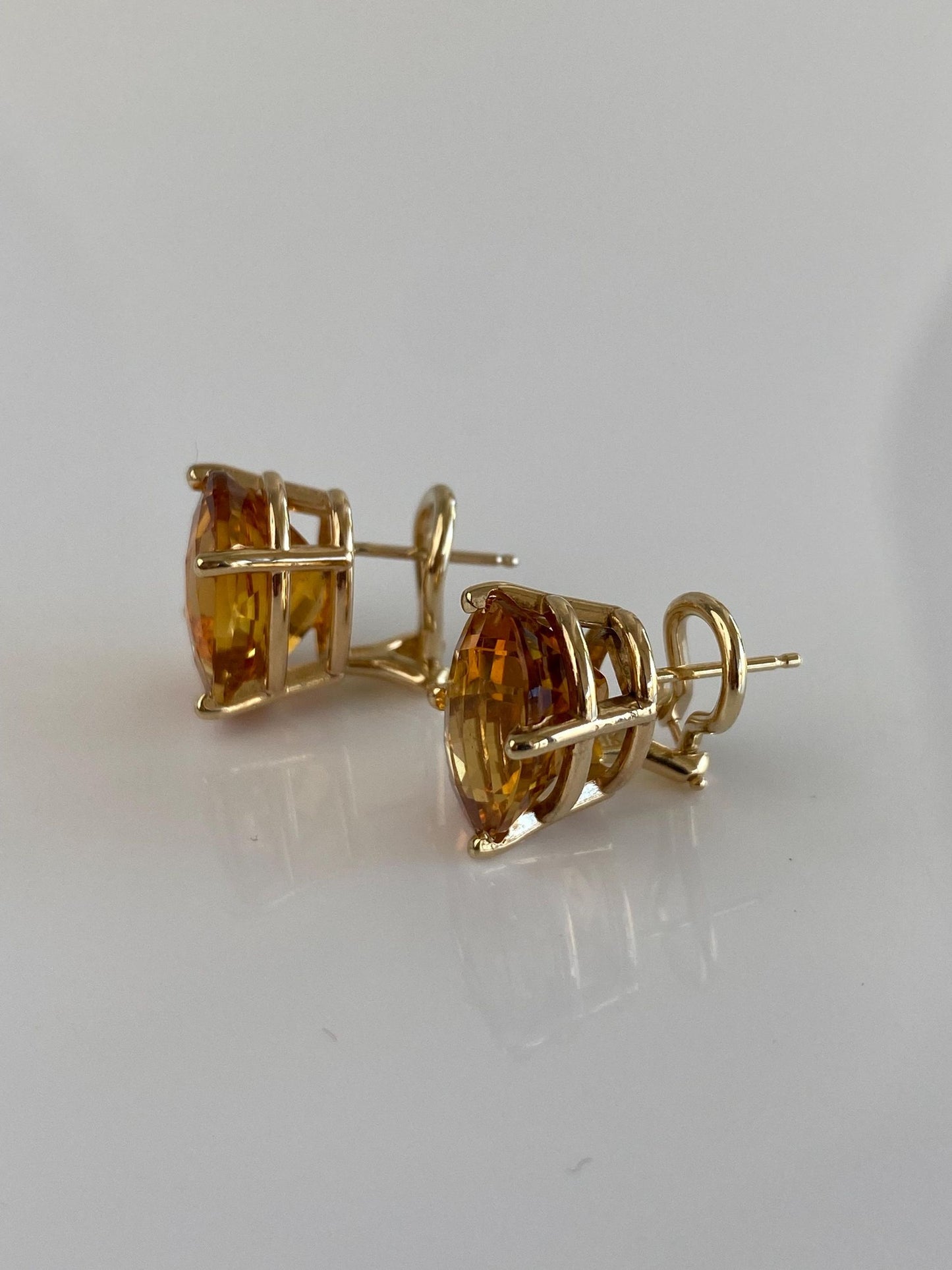 Vintage Solid 14k Yellow Gold Rose Cut Citrine Drop Earrings