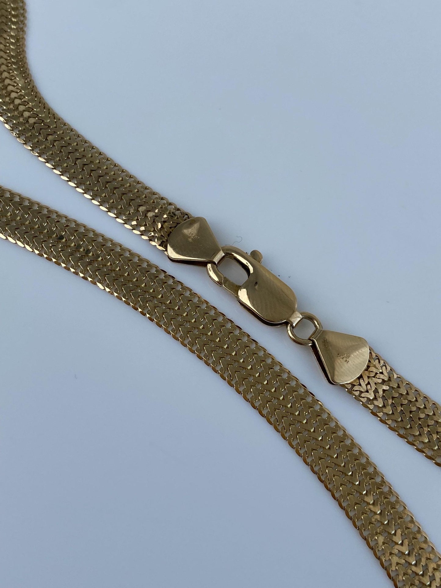 Vintage Solid 14k Yellow Gold Woven Flat Chain Necklace - 19.5 inches