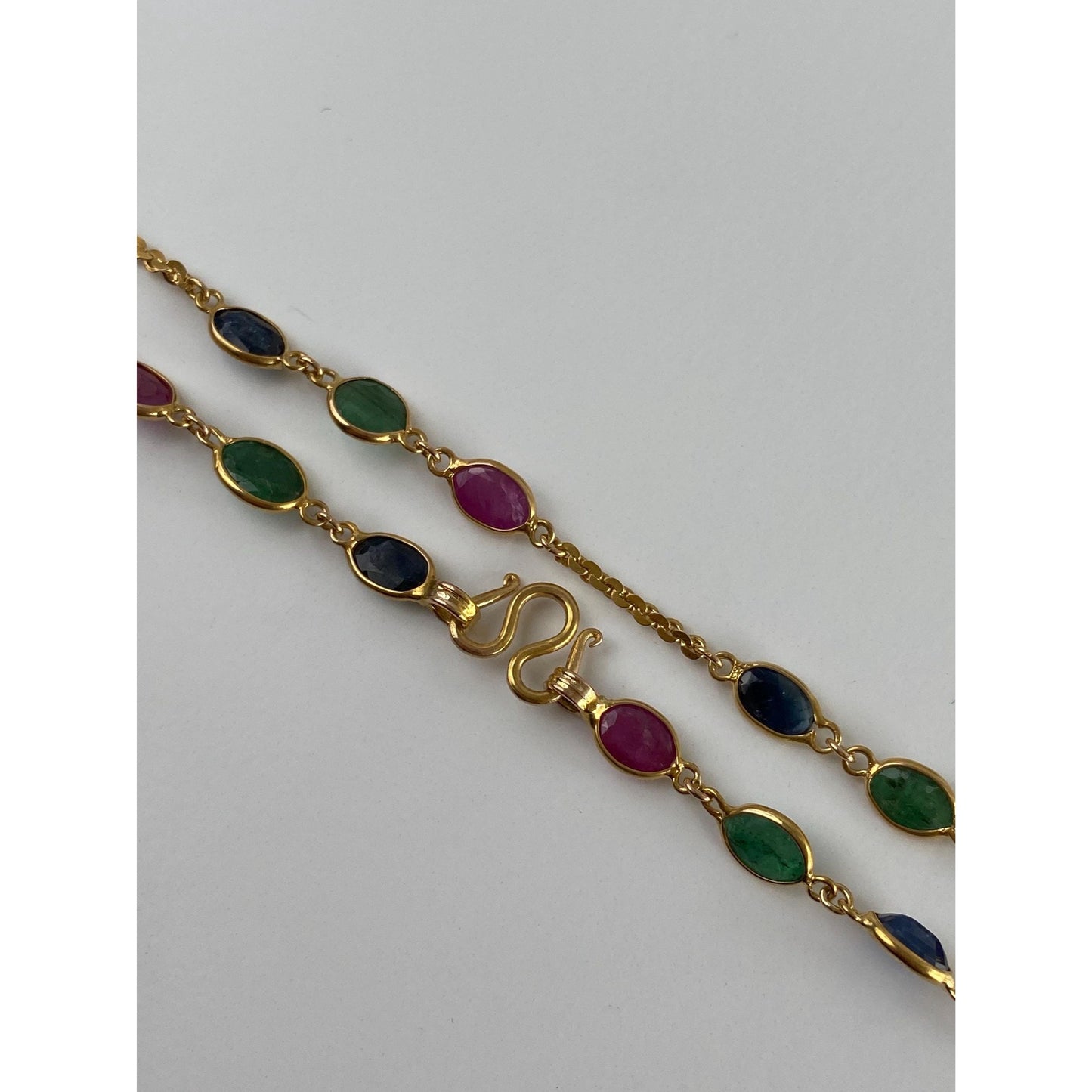 Solid 14k Yellow Gold Sapphire Ruby Emerald Link Tight Rolo Chain Necklace - 27 inches