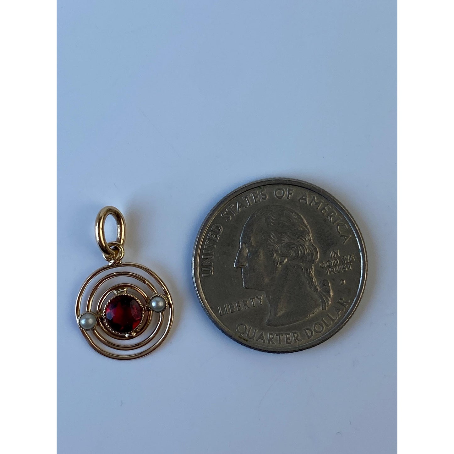 Vintage Solid 10k Yellow Gold Red Cubic Zirconia Seed Pearl Bullseye Stick Pin Conversion Charm