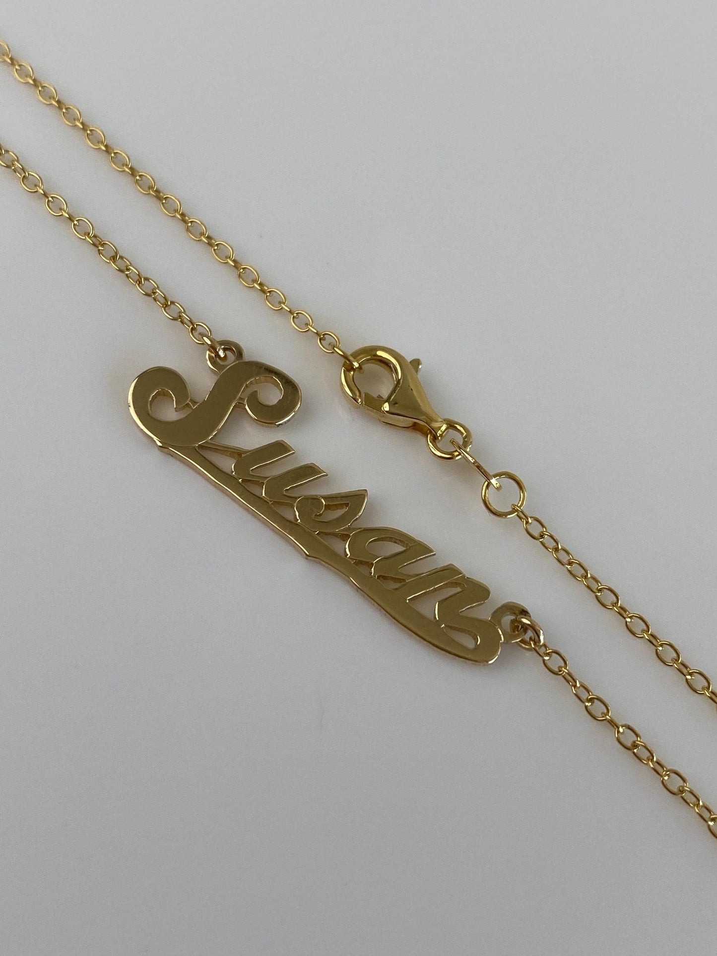 Vintage Solid 14k Yellow Gold 'Susan' Nameplate Cable Chain Necklace - 19 inches