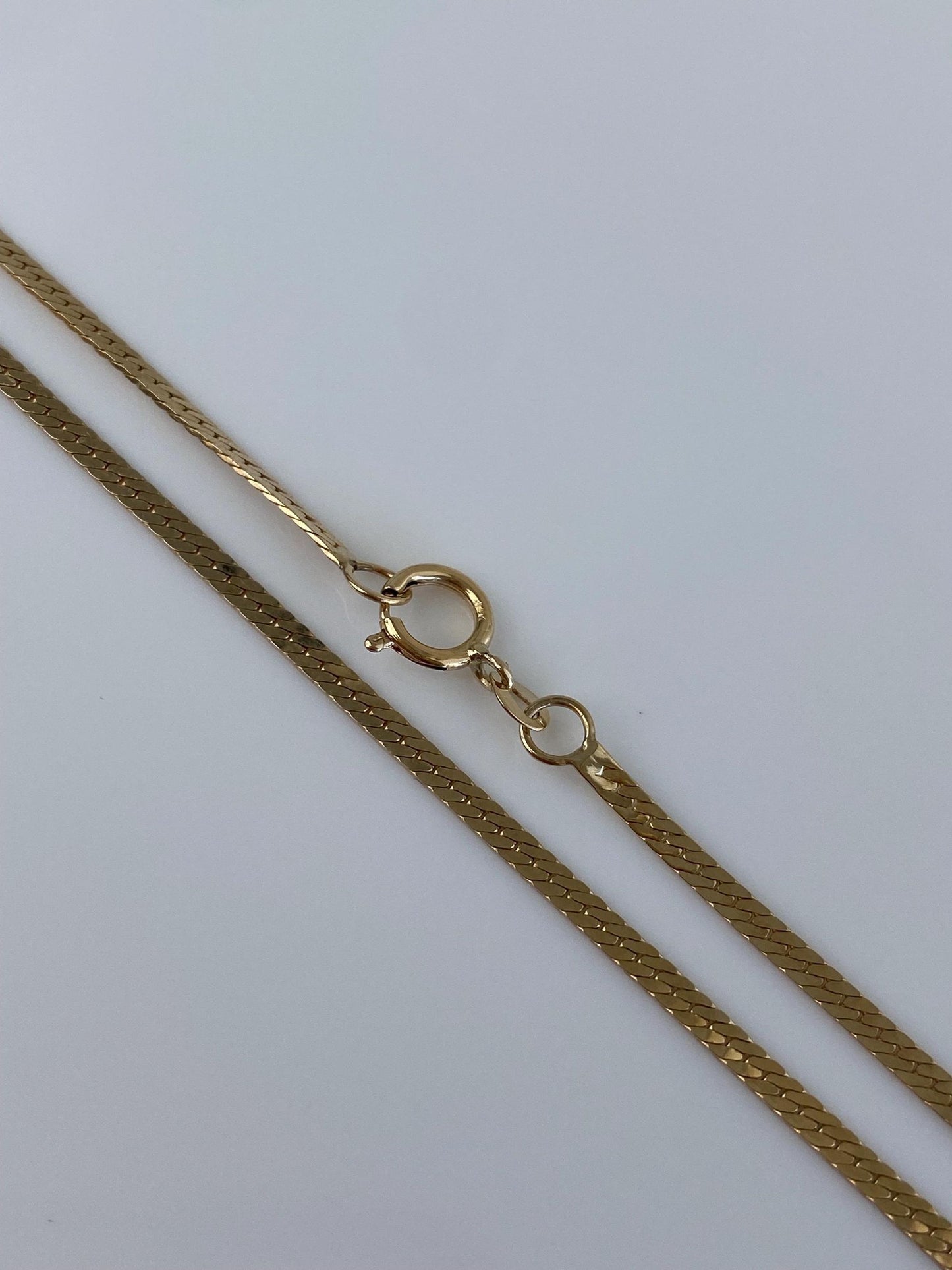 Vintage Solid 14k Yellow Gold Long Slim Herringbone Chain Necklace - 24 inches