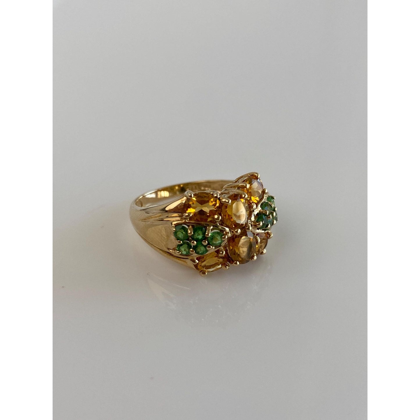 Vintage Solid 10k Yellow Gold Green Tourmaline Citrine Ring - Size 5.75