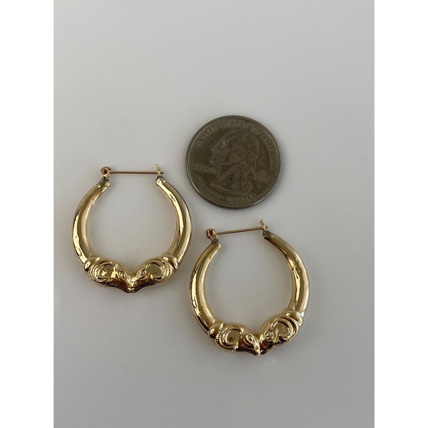 Vintage 14k Yellow Gold Ram Head Hoop Earrings