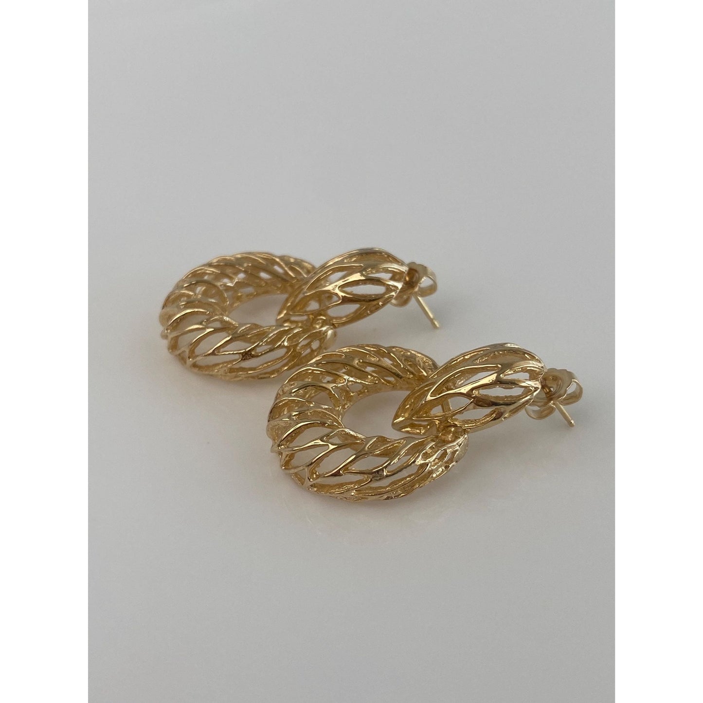 Vintage Solid 14k Yellow Gold Open Work Dangle Stud Earrings