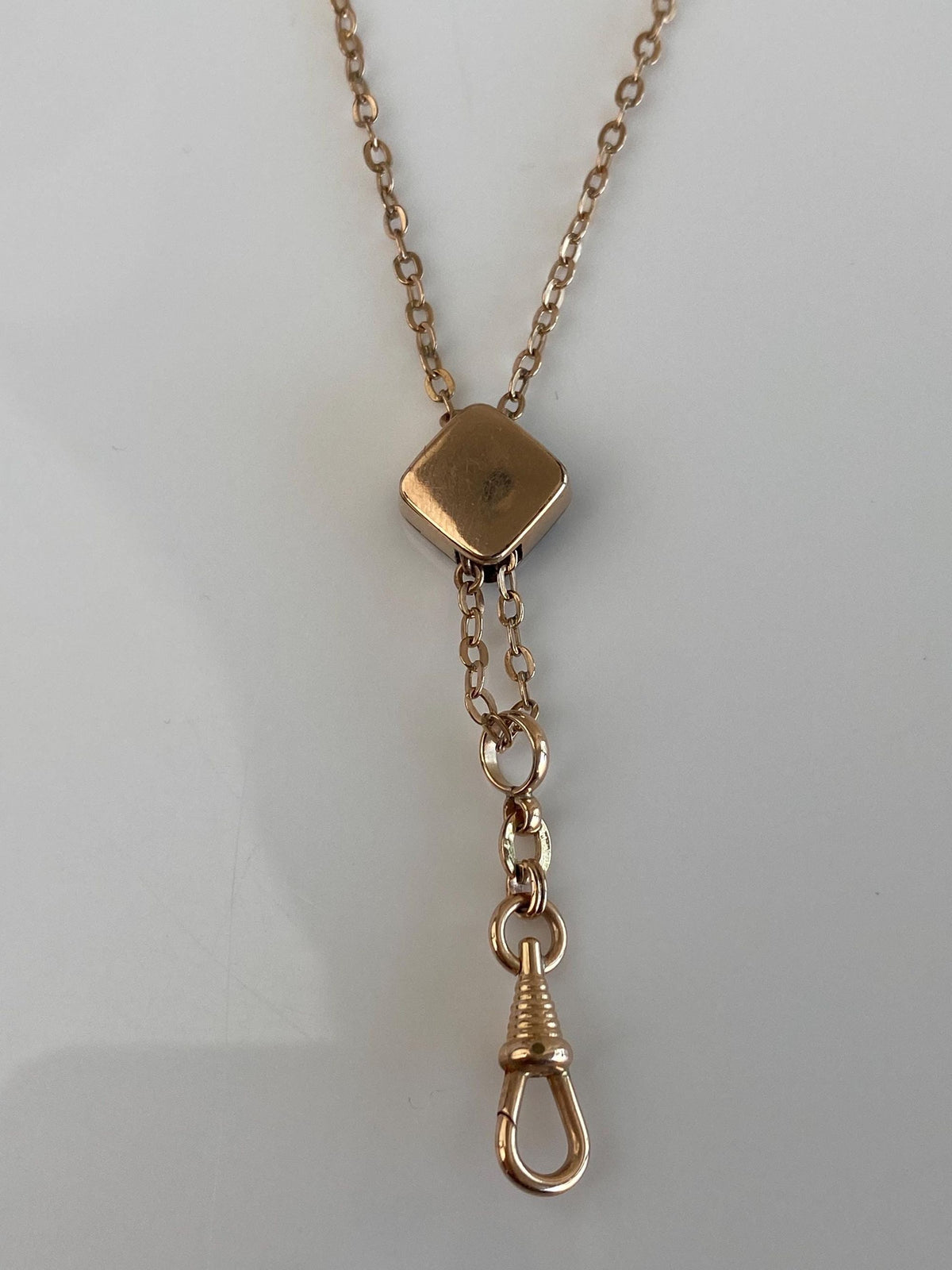 Vintage Solid 10k Rose Gold Opal Seed Pearls Slide Lariat Cable Chain Necklace - 51 inches