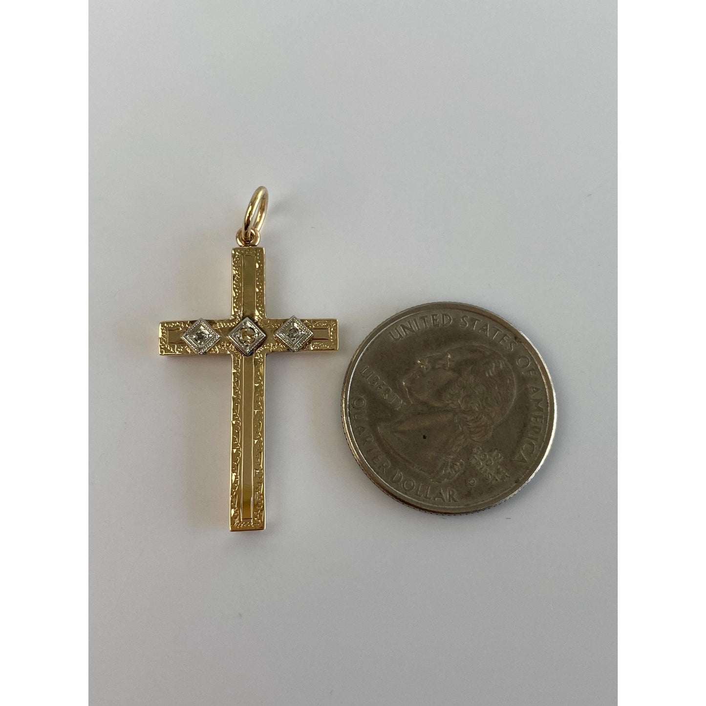 Vintage 10k White & Yellow Gold Clear Sapphire Cross Charm