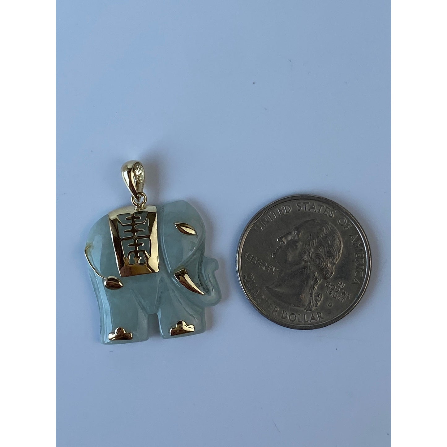 Vintage Solid 14k Yellow Gold Jade Elephant Charm