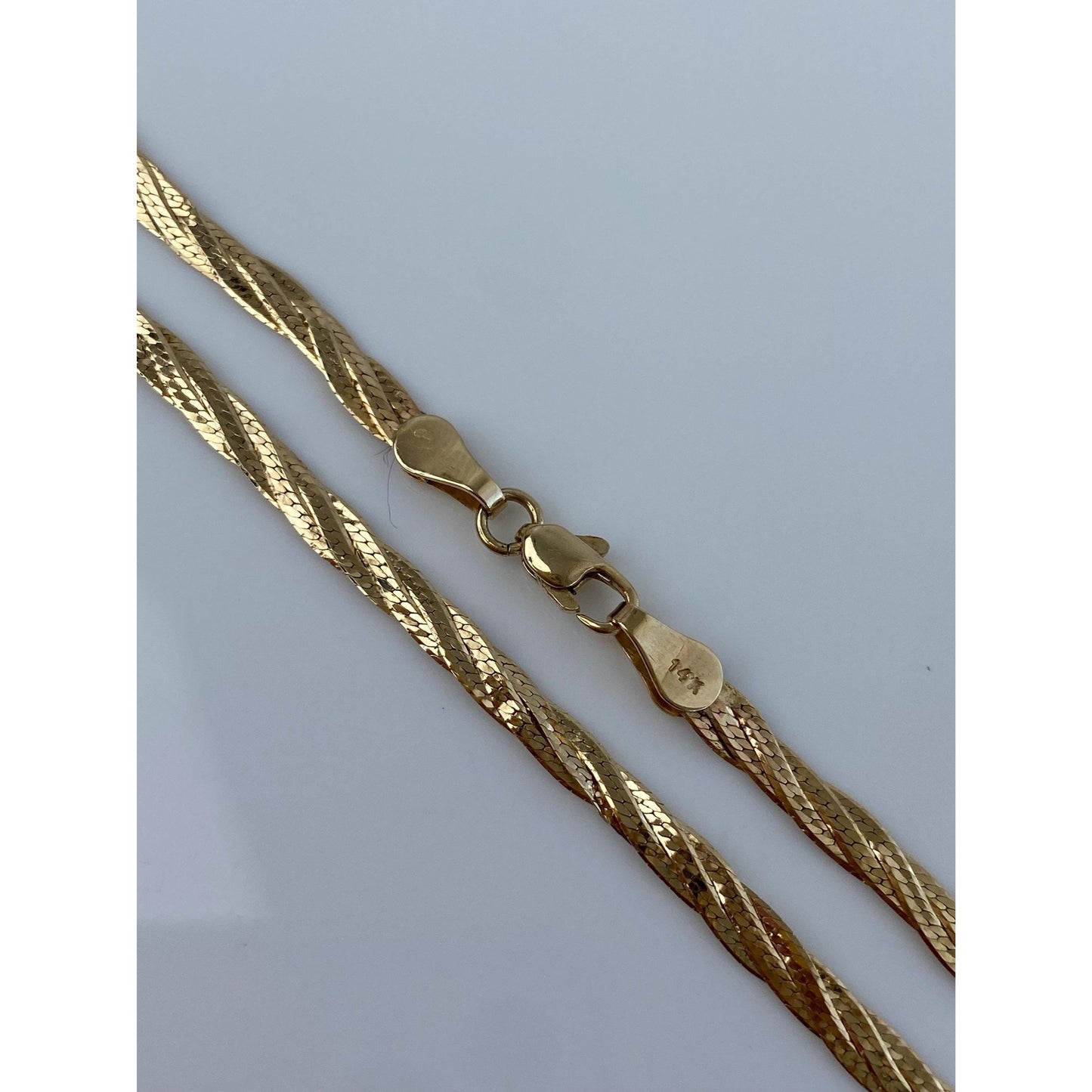 Vintage Solid 14k Yellow Gold Braided Flat Chain Necklace - 18 inches