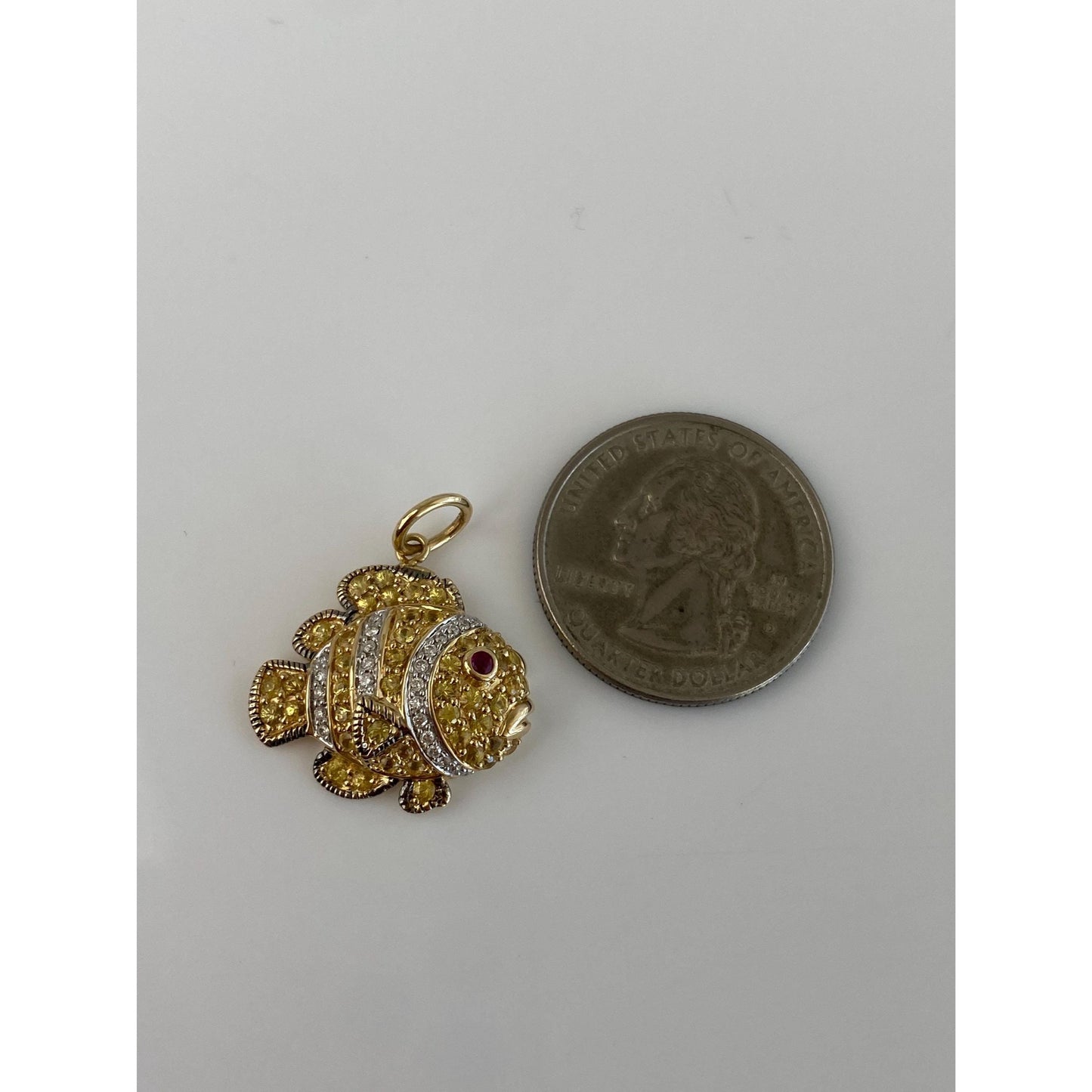 Vintage Solid 14k Yellow Gold Diamond Yellow Sapphire Ruby Fish Charm