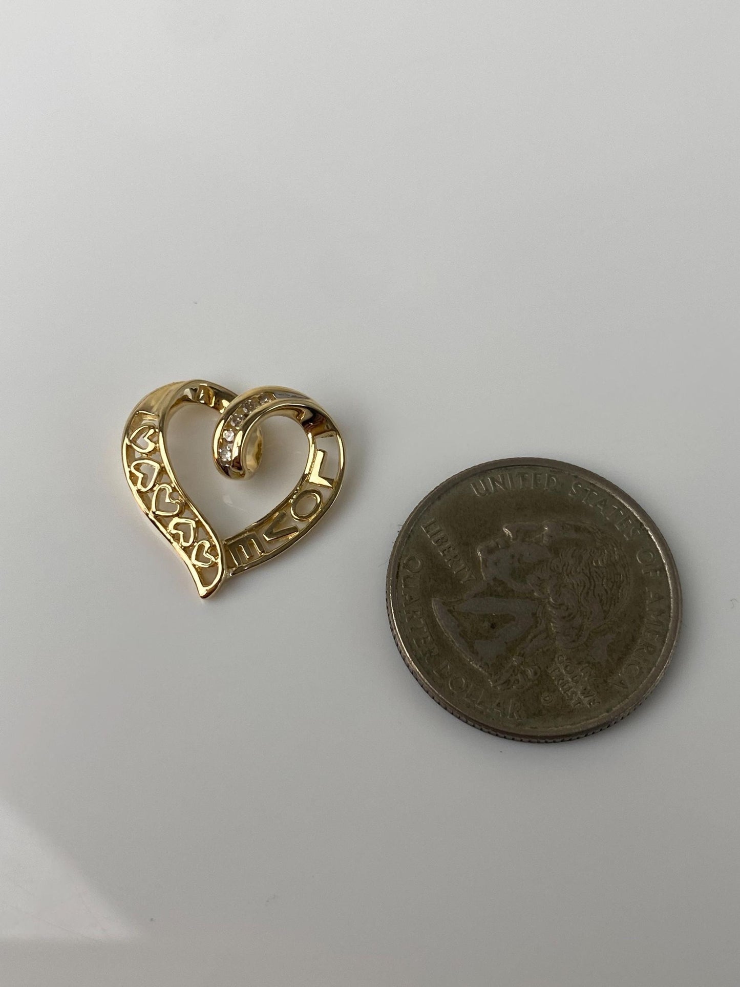 Vintage Solid 10k Yellow Gold Diamond 'Love' Heart Charm