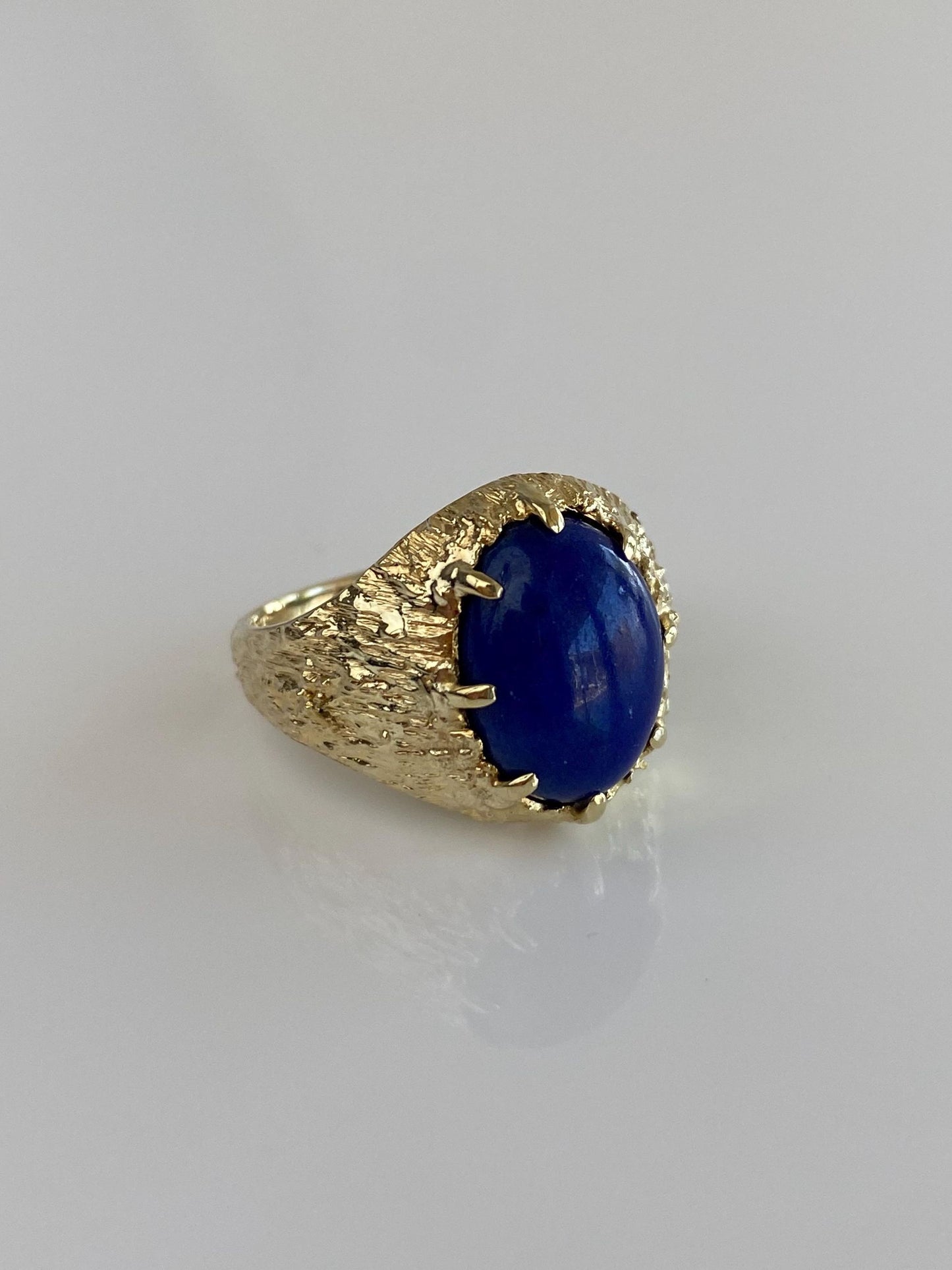 Solid 14k Blue Lapis Lazuli Textured Ring - Size 7.75