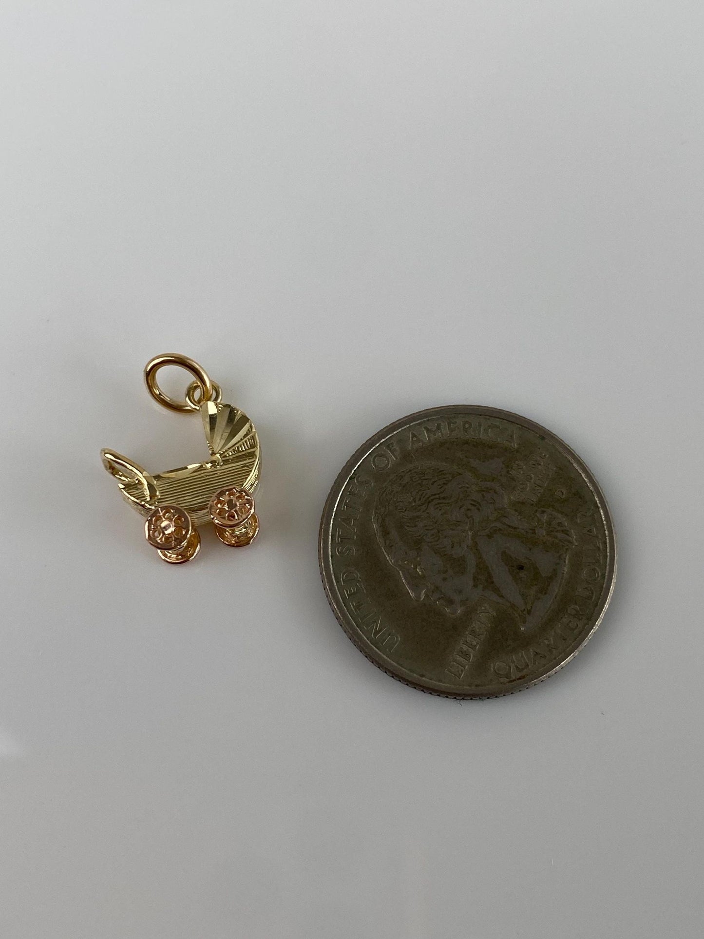 Vintage Solid 14k Yellow & Rose Gold Articulated Stroller Charm