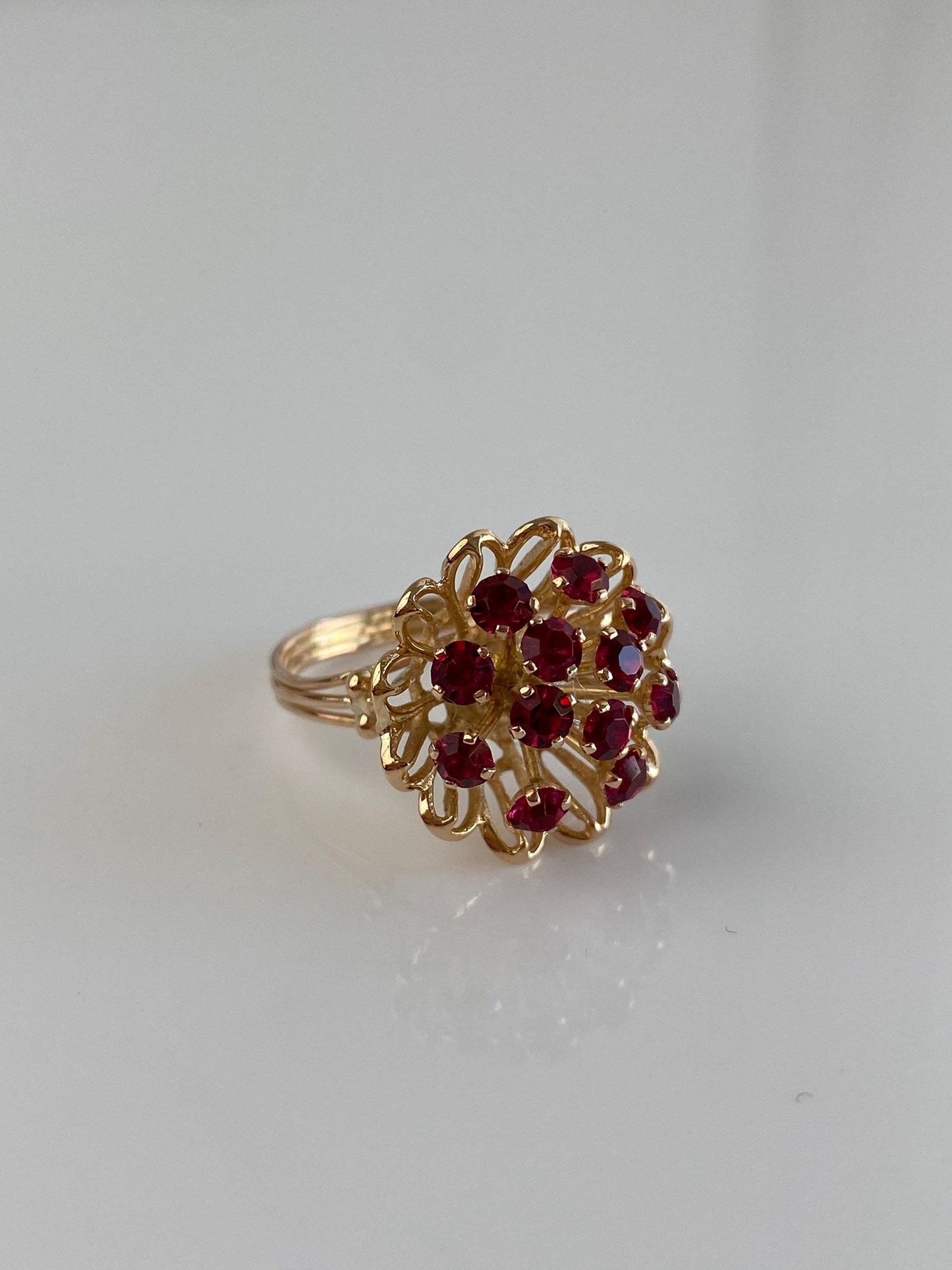 Vintage Solid 14k Yellow Gold Pink Cubic Zirconia Cluster Ring - Size 6.25