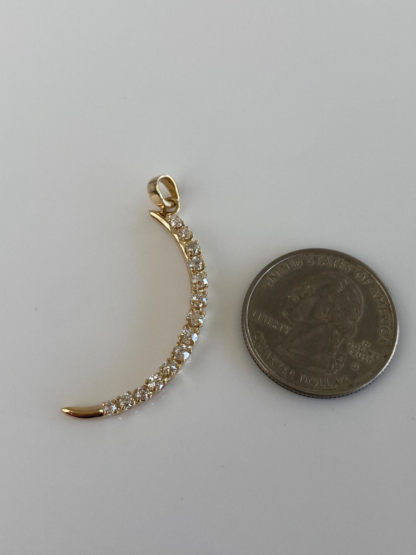 Vintage Solid 14k Yellow Gold Diamond Crescent Moon Charm