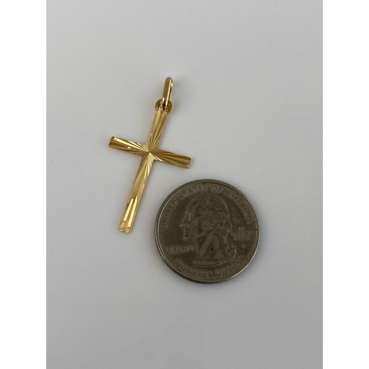Vintage Solid 18k Yellow Gold Engine Turned Cross Charm